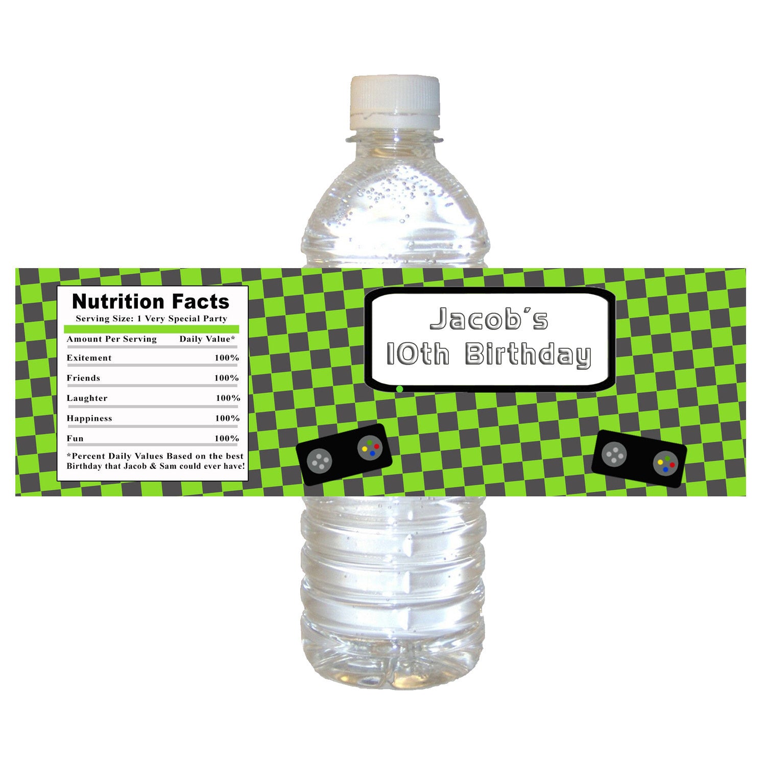 Green Video Game Bottle Label Kids Birthday