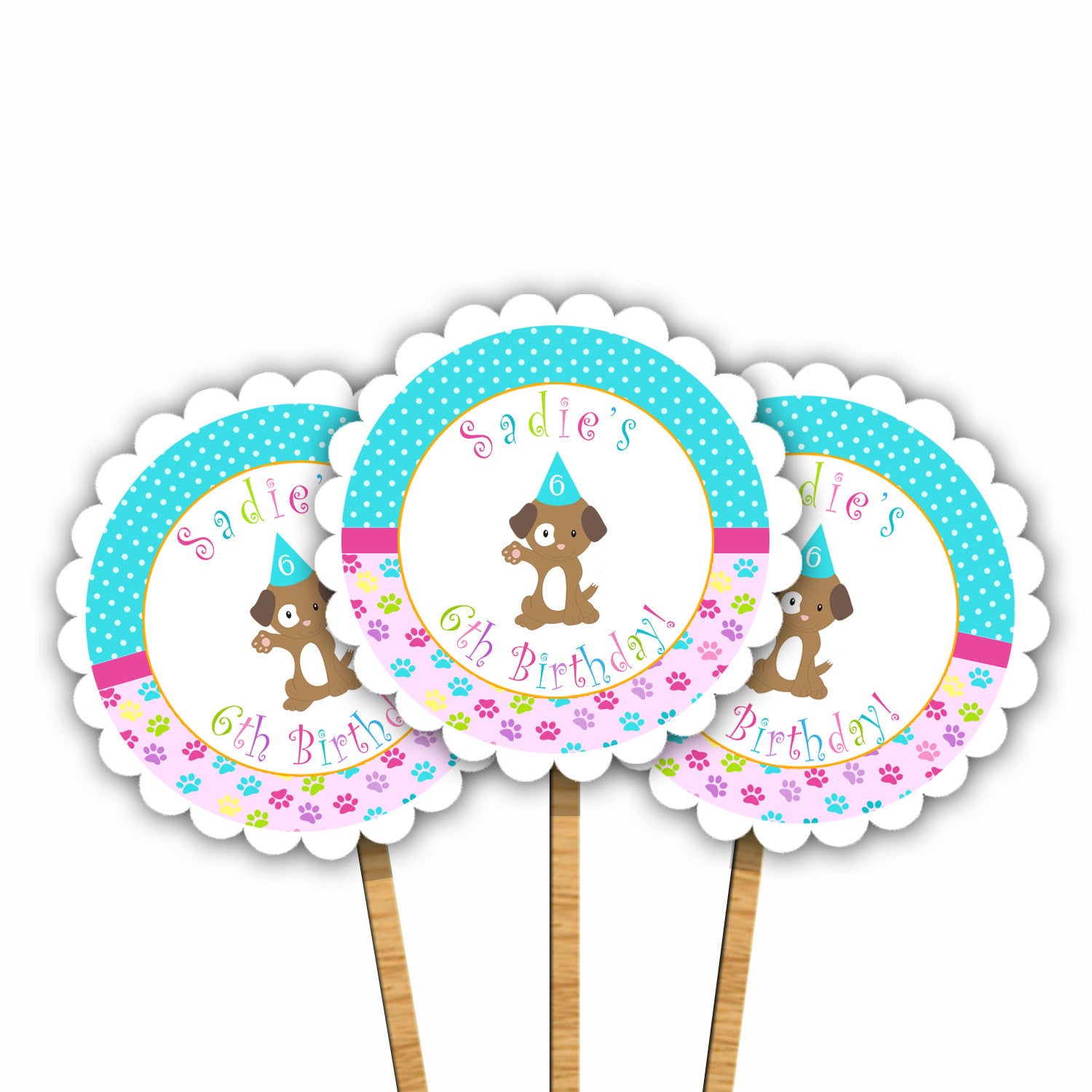 Puppy Birthday Party Cupcake Toppers