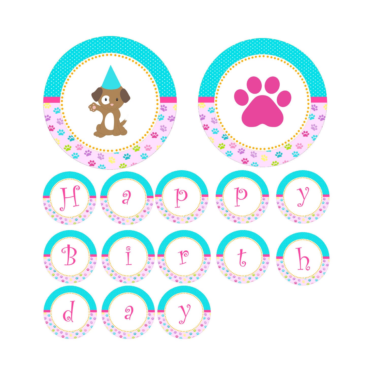 puppy-birthday-banner-paws-turquoise-pink-pink-the-cat for Free Printable Dog Birthday Banner Puppy Birthday Banner Paws Turquoise Pink – Pink the Cat for Free Printable Dog Birthday Banner