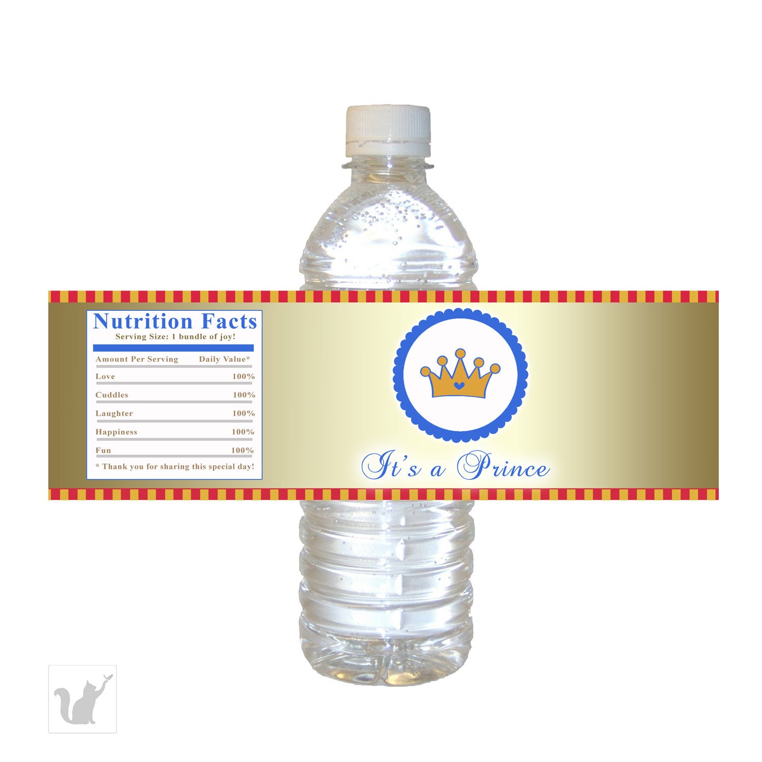 Gold Blue Red Baby Shower Bottle Label