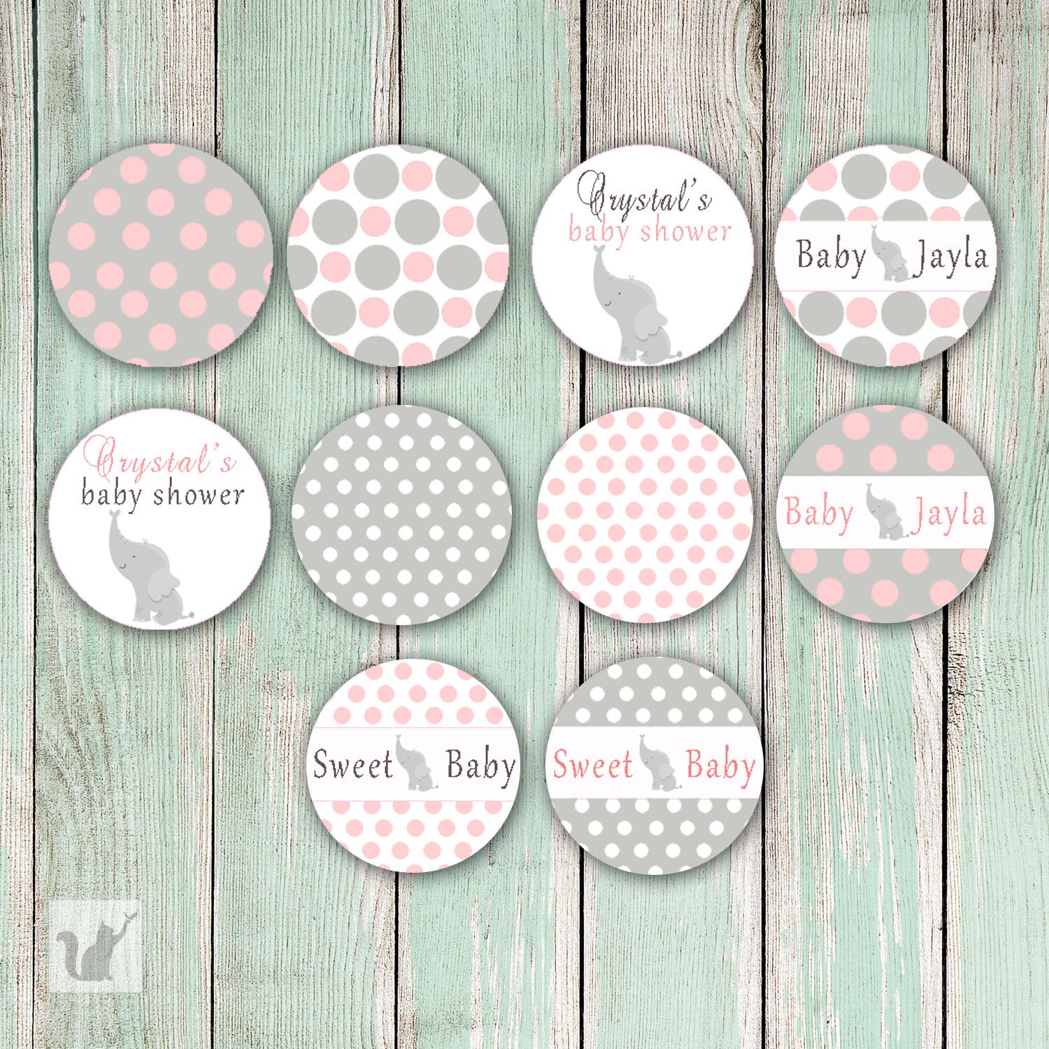Elephant Small Candy Label Sticker Pink Grey Baby Shower