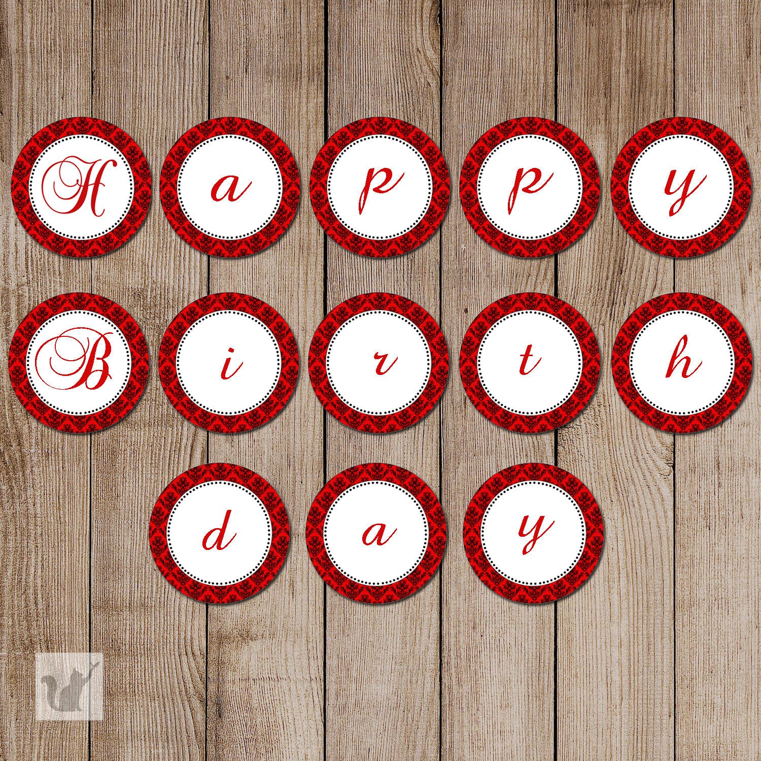 Red Damask Adult Kids Birthday Banner – Pink the Cat red-damask-adult-kids-birthday-banner-pink-the-cat