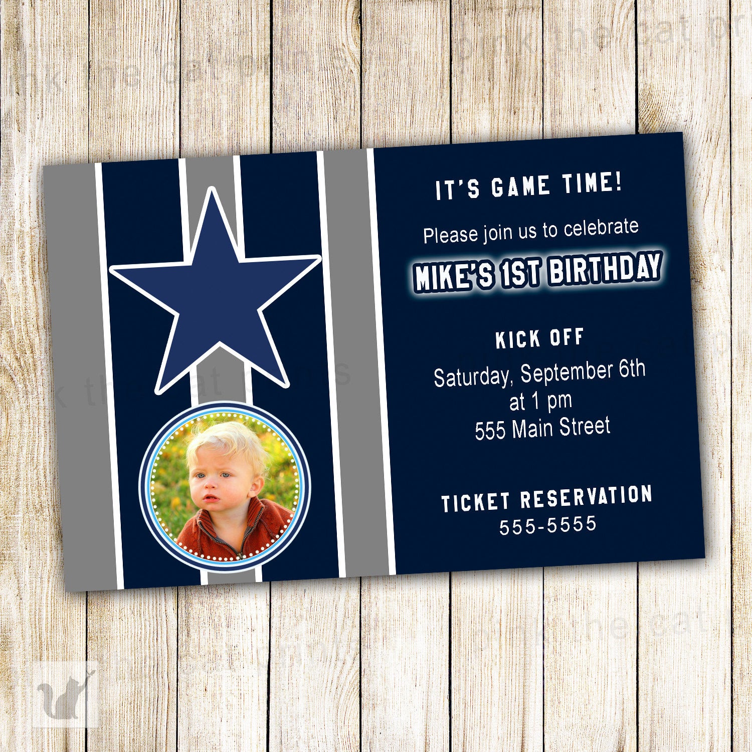 American Football Sports Boy Birthday Invitation Photo Card – Pink the Cat american-football-sports-boy-birthday-invitation-photo-card-pink-the-cat