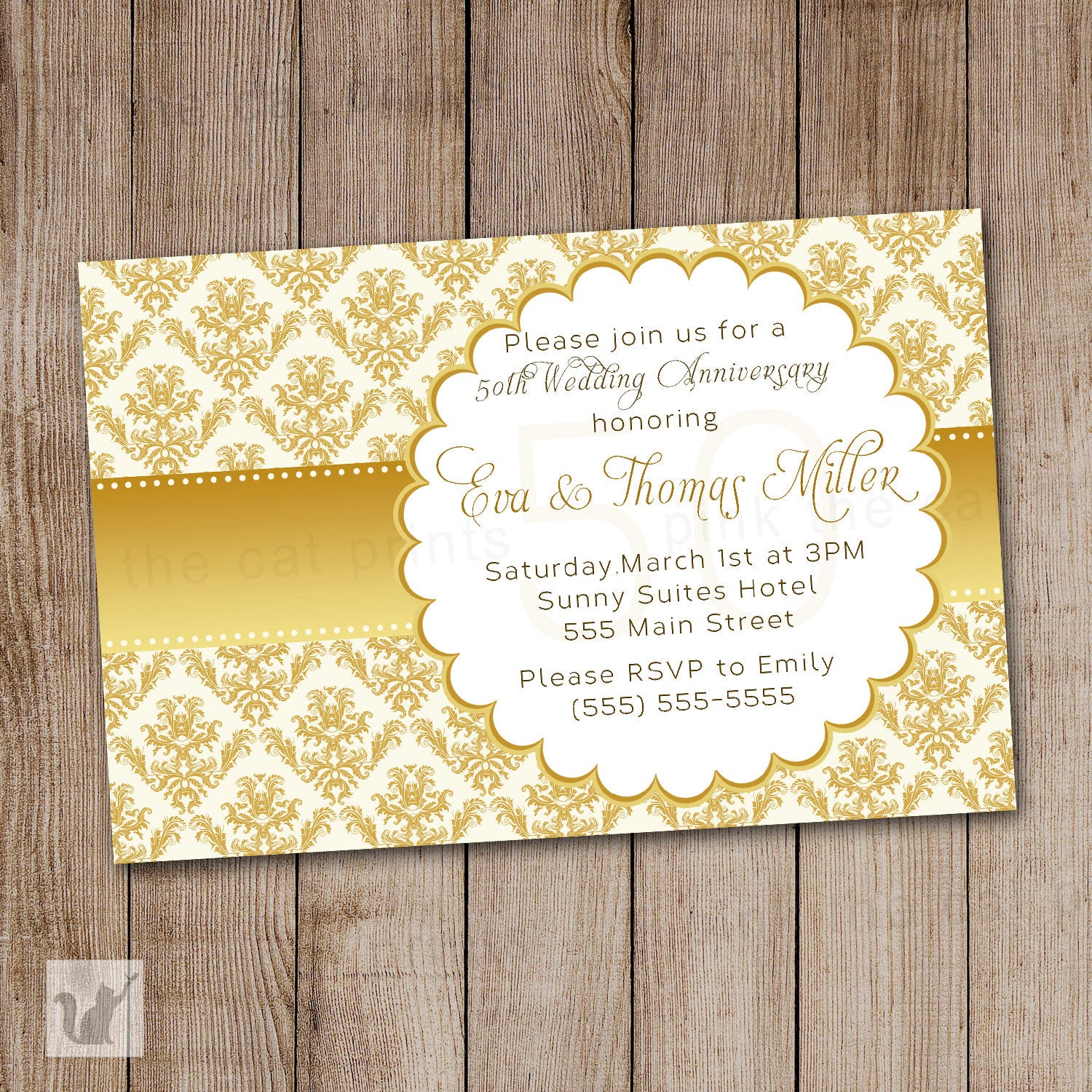 50th Golden Wedding Anniversary Invitation Card