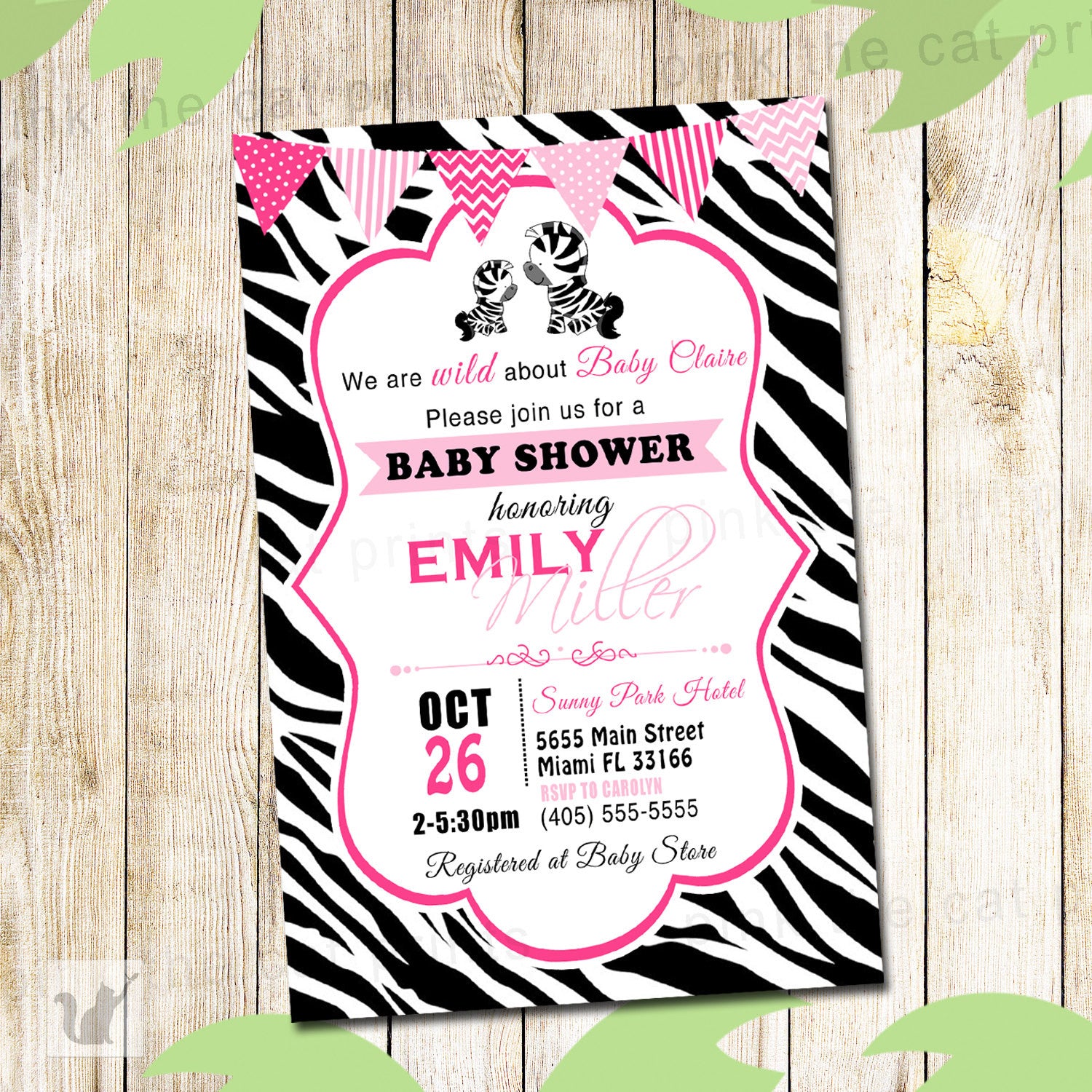 Zebra Invitation Baby Girl Shower Pink Black – Pink the Cat zebra-invitation-baby-girl-shower-pink-black-pink-the-cat