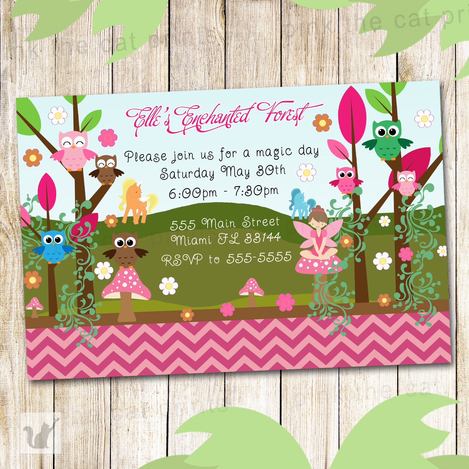 enchanted forest pink invitation
