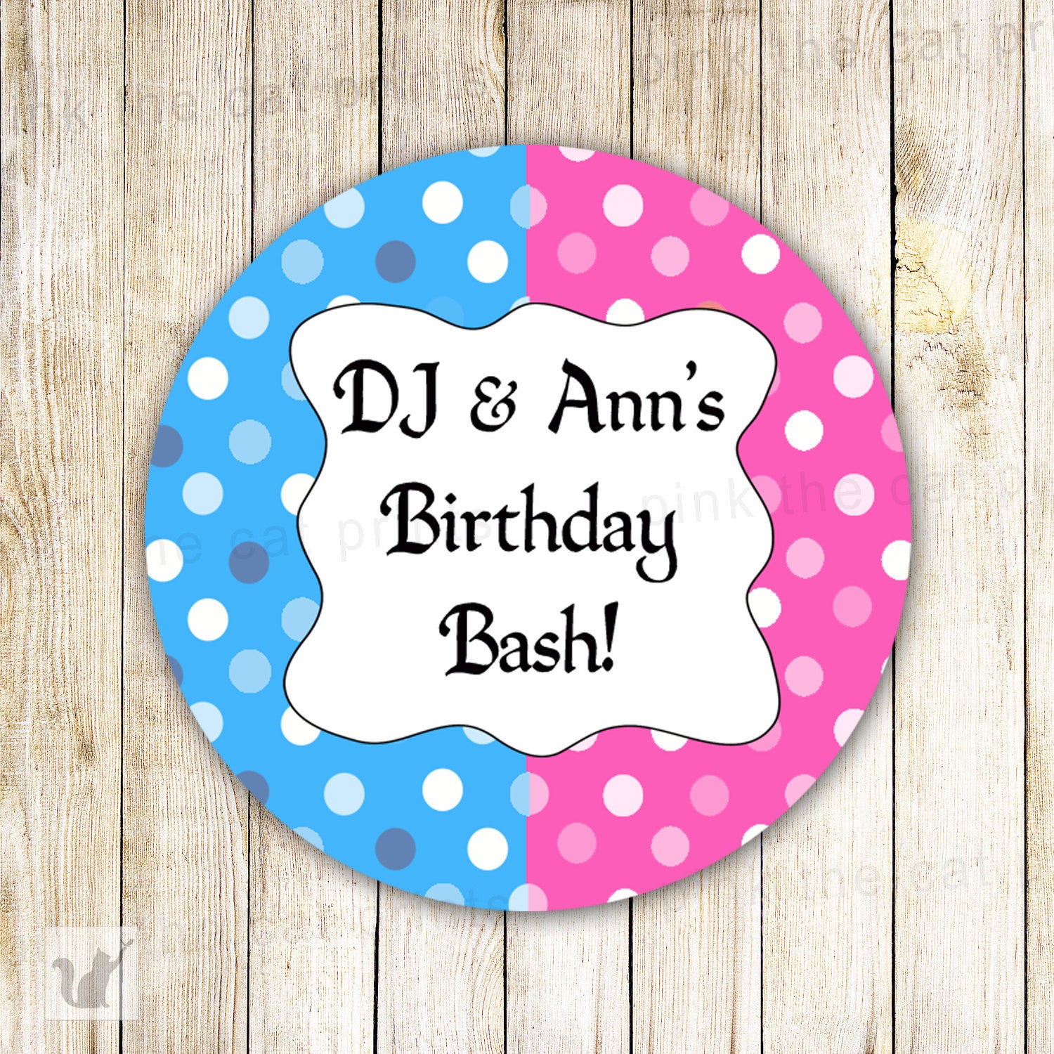 Pink Blue Label Boy Girl Twins Birthday Favor Tag Baby Shower Sticker –  Pink the Cat