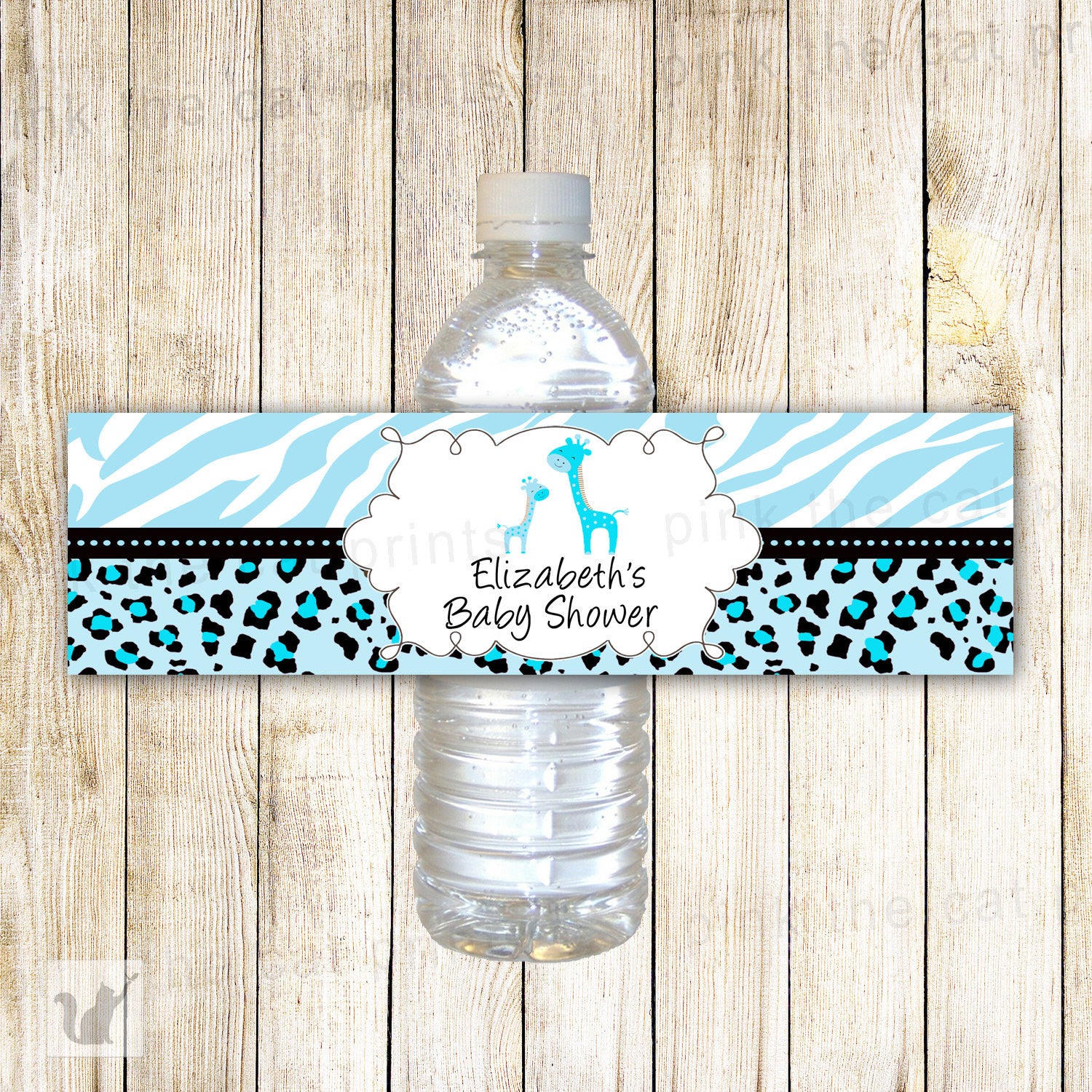 Giraffe Bottle Label Turquoise Blue Baby Shower