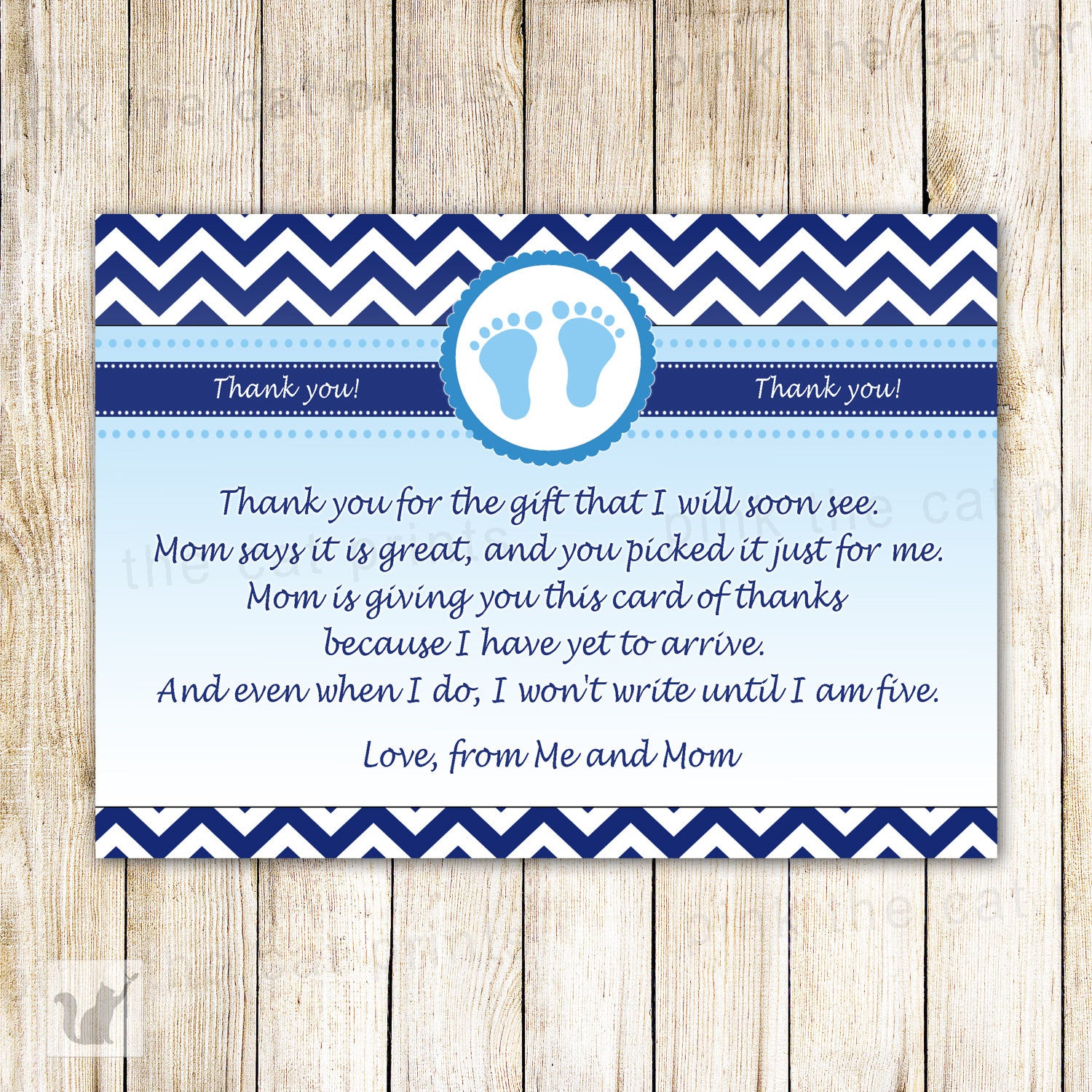 Chevron Thank You Card Note Baby Boy Shower Navy Blue