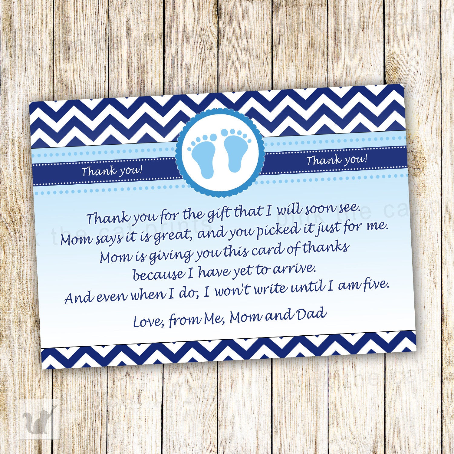 Chevron Thank You Card Note Baby Boy Shower Navy Blue