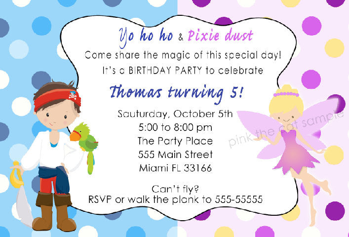 Fairy Pirate Invitation Kids Birthday Party