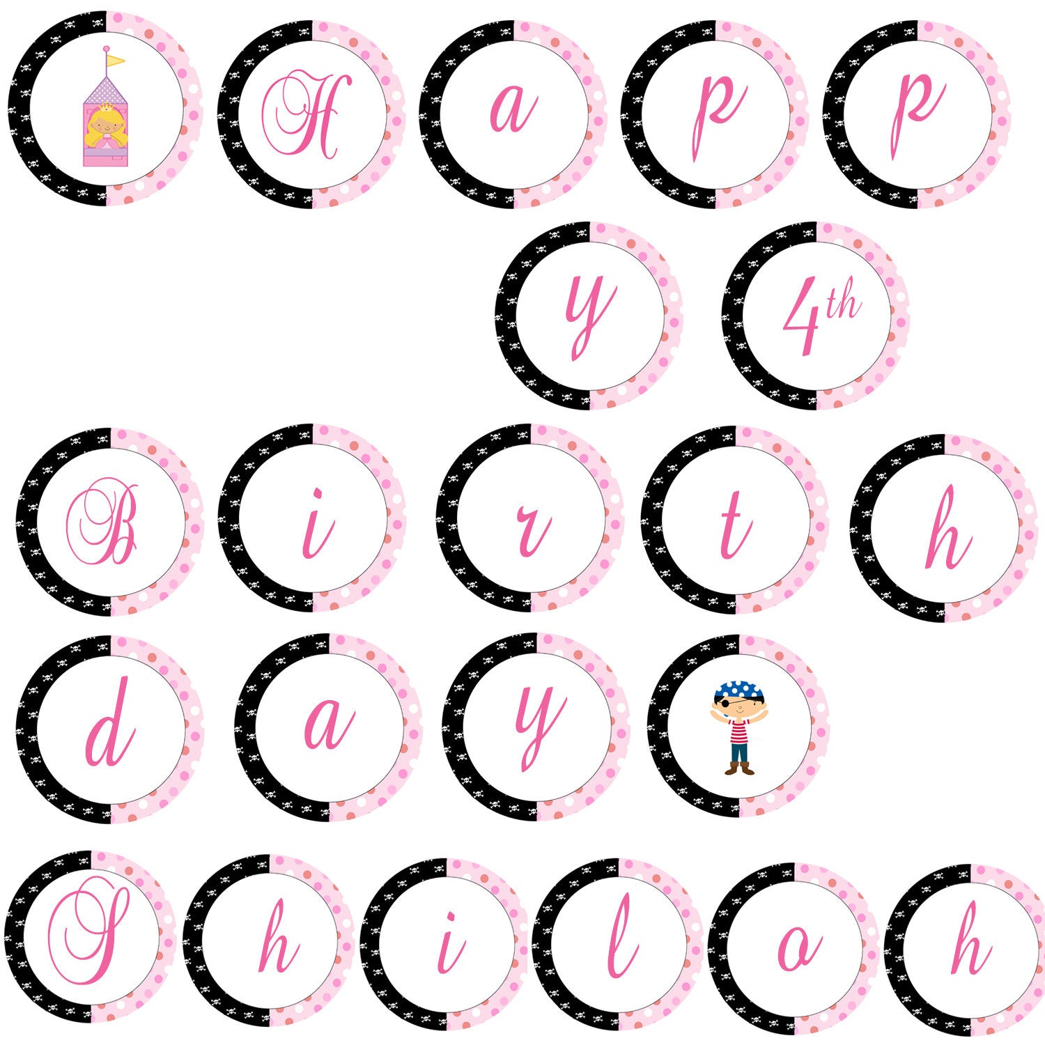 pirate-princess-kids-birthday-banner-pink-the-cat for Free Printable Princess Birthday Banner Pirate Princess Kids Birthday Banner – Pink the Cat for Free Printable Princess Birthday Banner
