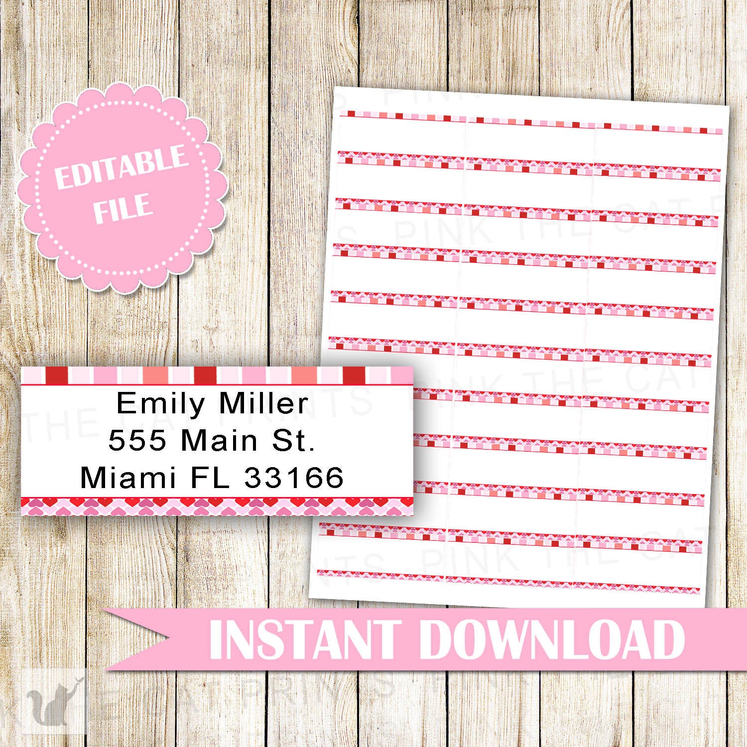 Valentines Address Labels - Pink Red Stripes Hearts Kids Birthday Baby – Pink the Cat valentines-address-labels-pink-red-stripes-hearts-kids-birthday-baby-pink-the-cat