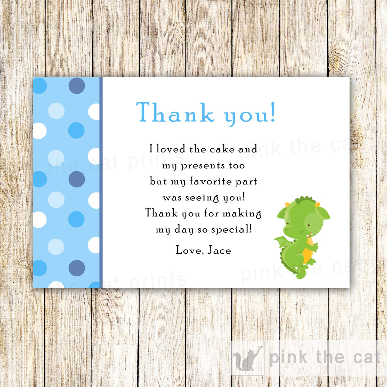 Dragon Thank You Card Blue Green Baby Boy Shower Birthday