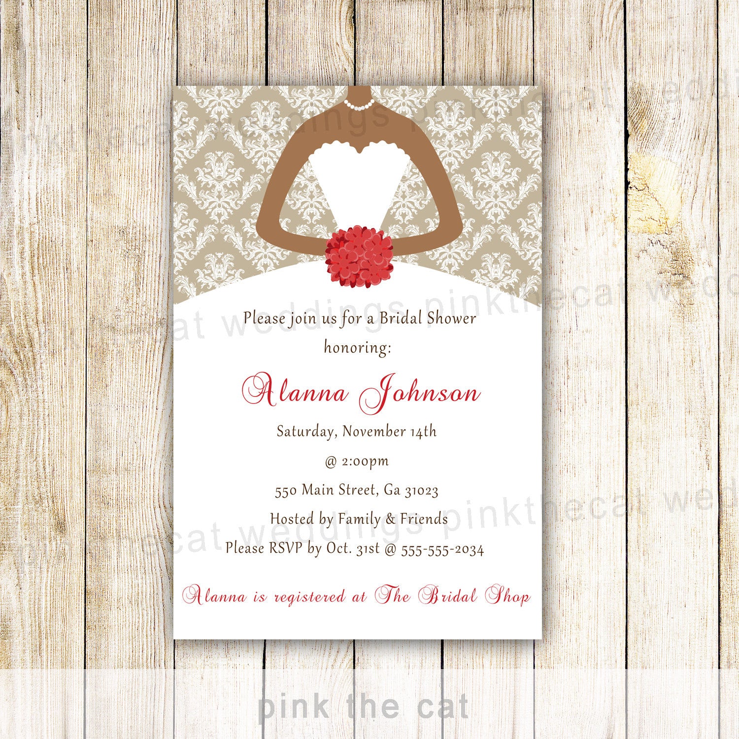 Bridal Shower Dress Invitation Red Gold African American Bridal Shower Dress Invitation Red Gold African American