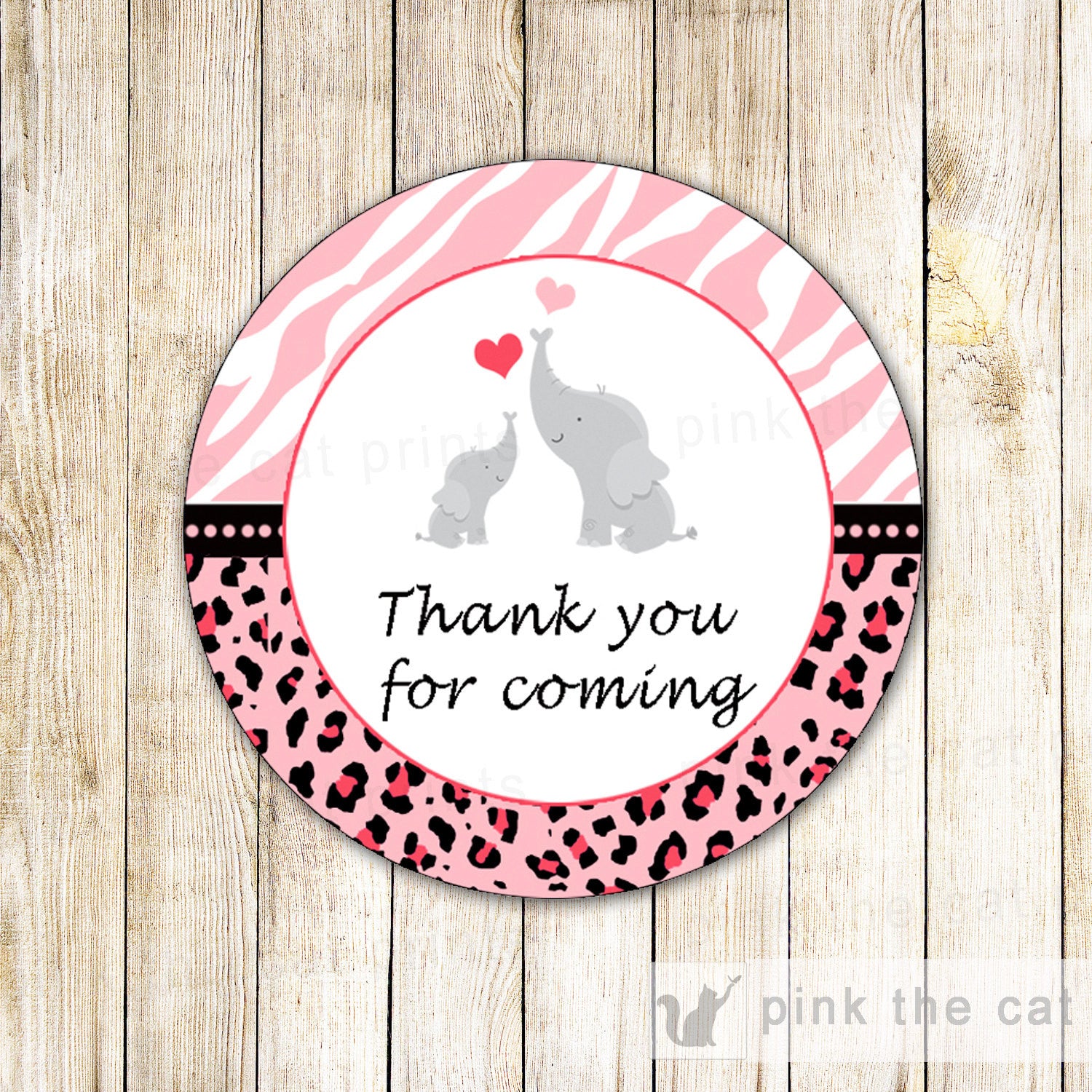 Elephant Label Baby Girl Shower Favor Tag Pink Stickers – Pink the Cat