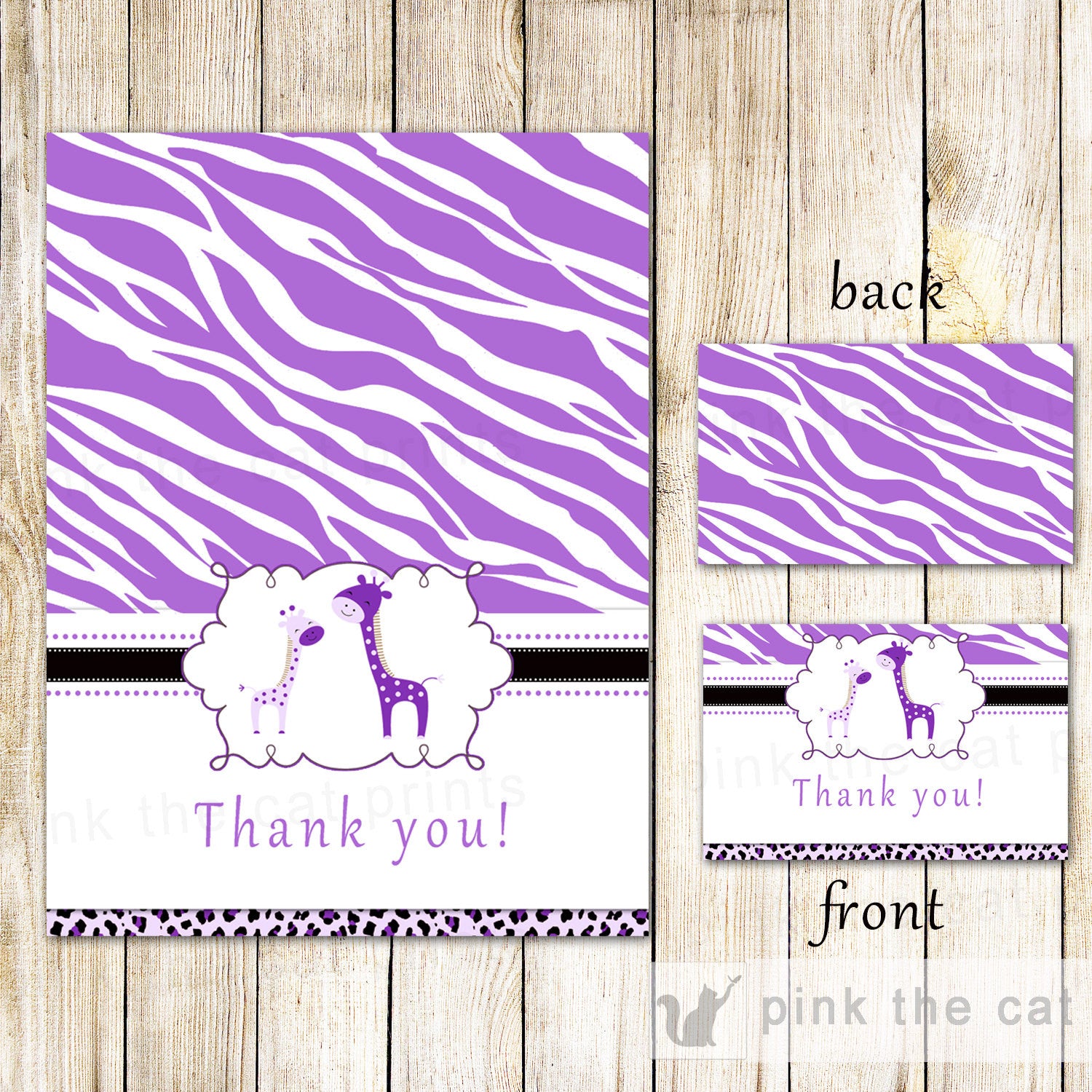 Giraffe thank you card purple printable