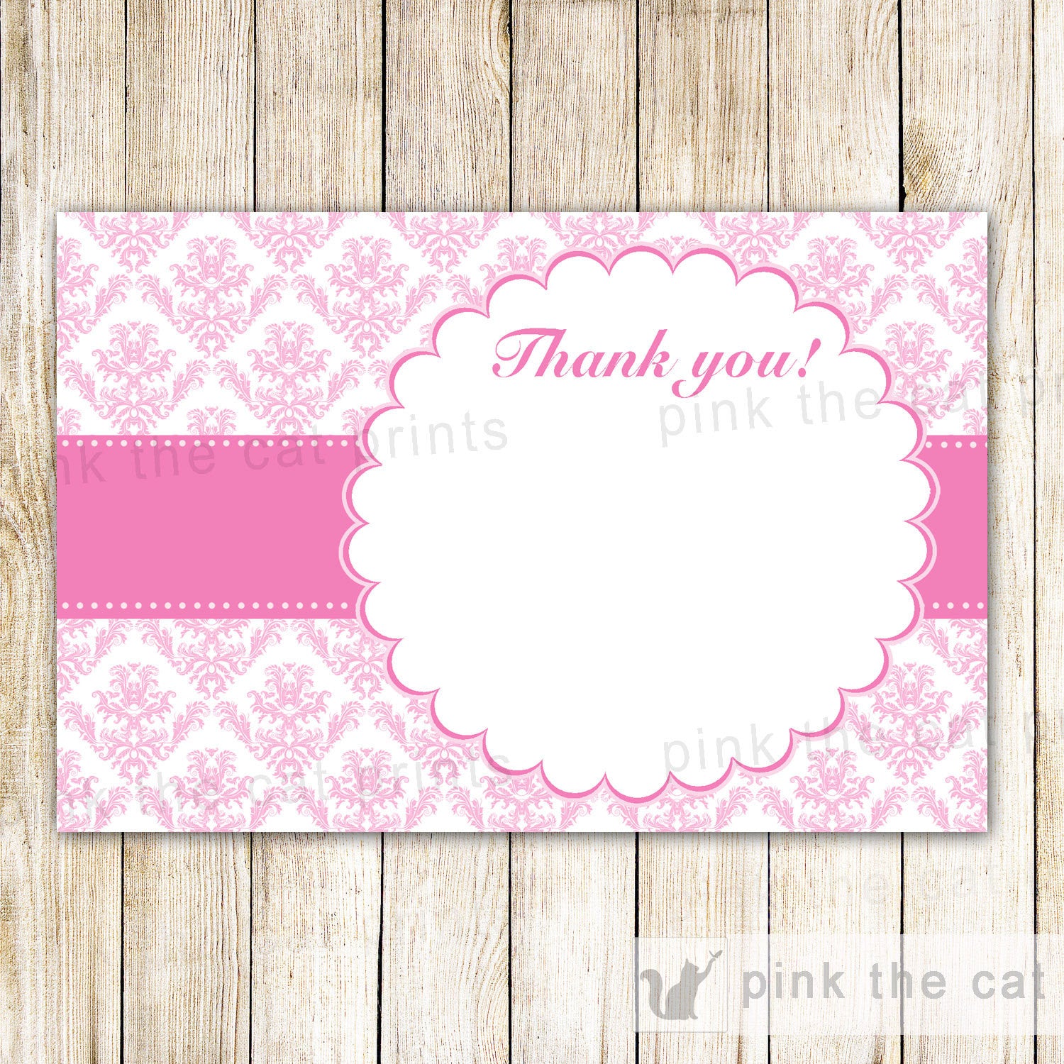 pink-damask-thank-you-note-blank-handwritten-card-girl-birthday-part-pink-the-cat for Free Printable Breast Cancer Thank You Cards Pink Damask Thank You Note, Blank Handwritten Card, Girl Birthday Part – Pink the Cat for Free Printable Breast Cancer Thank You Cards