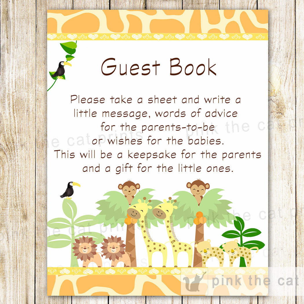 Jungle Guest Book Sign Baby Shower – Pink the Cat