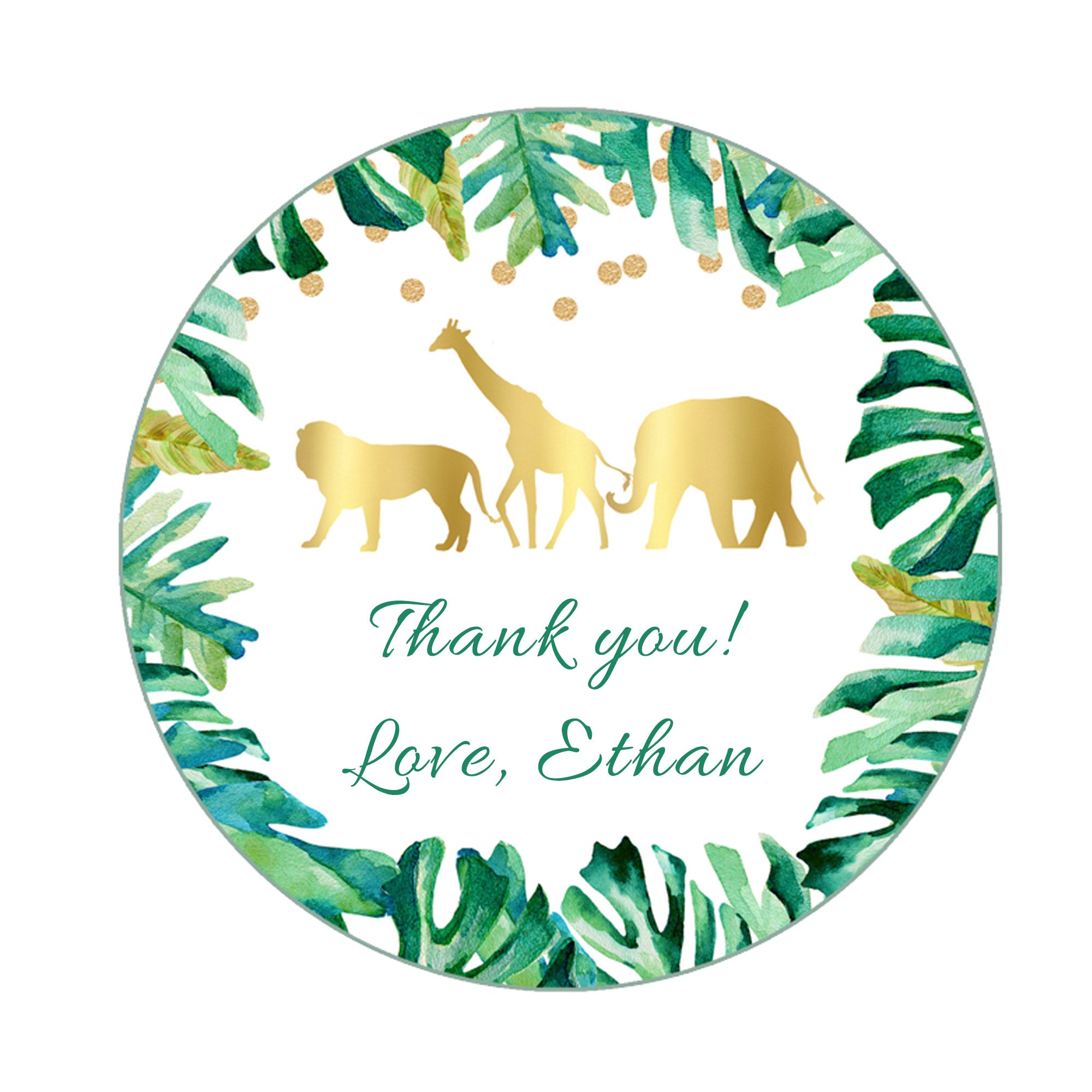 Safari Birthday Favor Tags, Gold Jungle Thank You Gift Tags