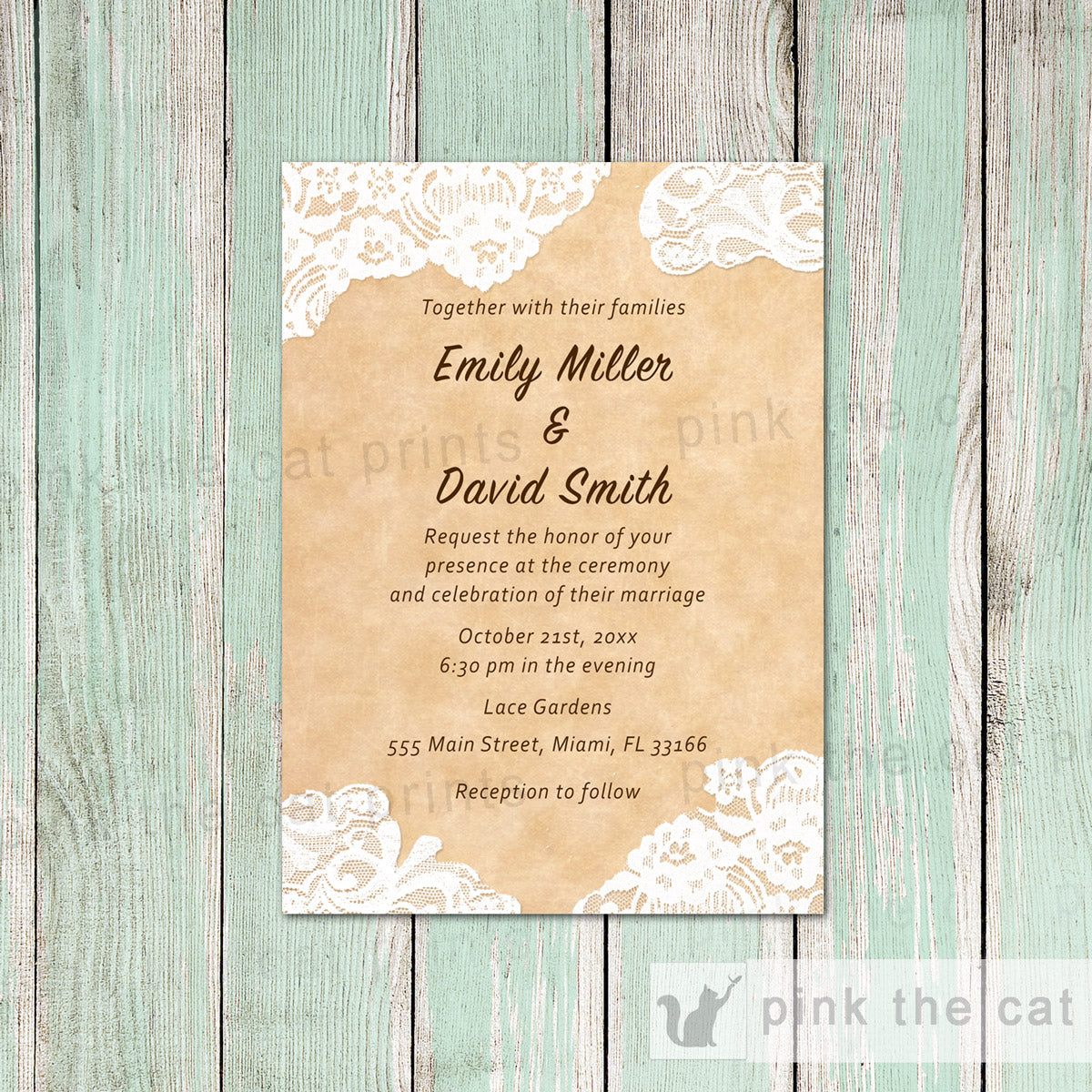 Lace Rustic Wedding Invitations & RSVP Cards 2