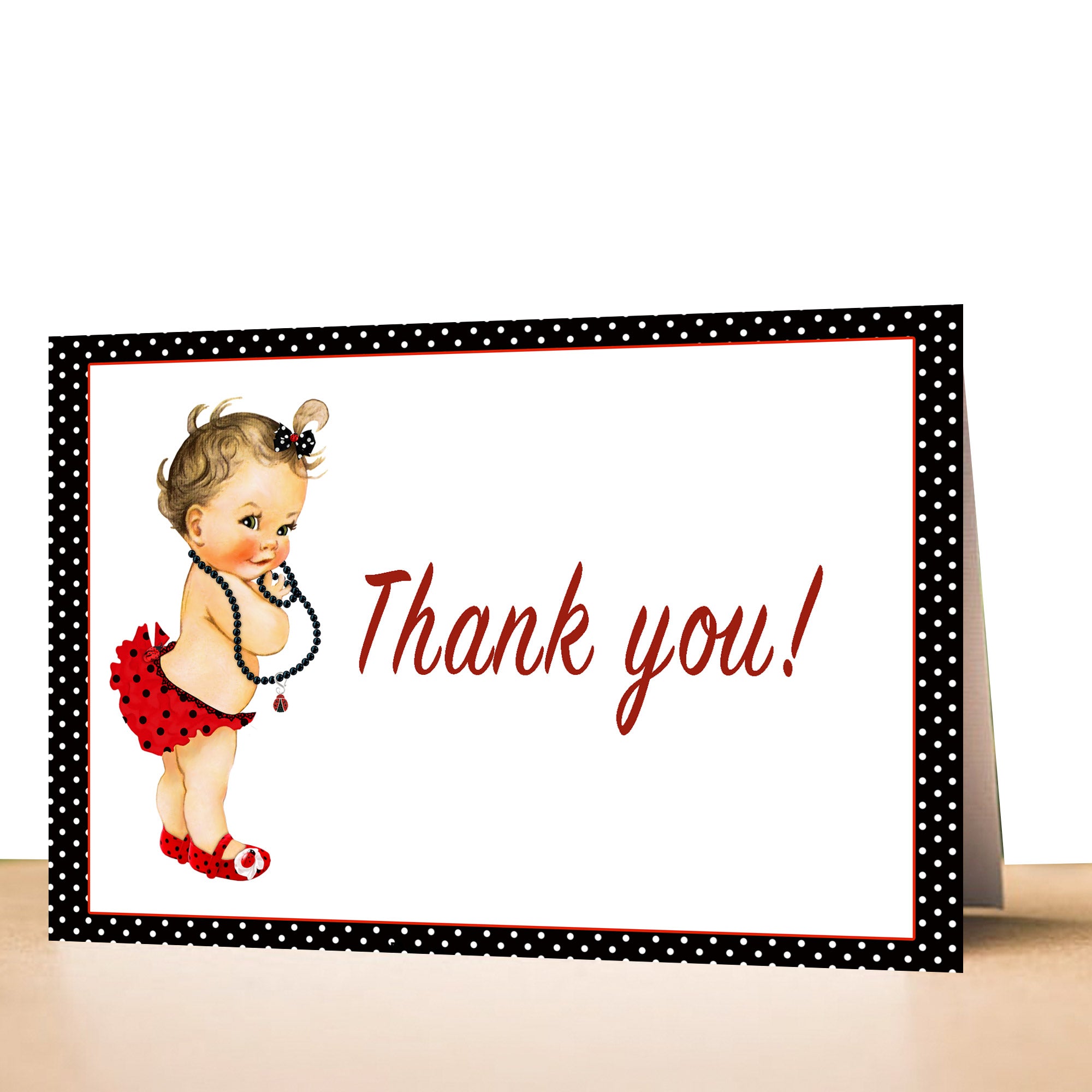 30 thank you cards vintage baby ladybug red black