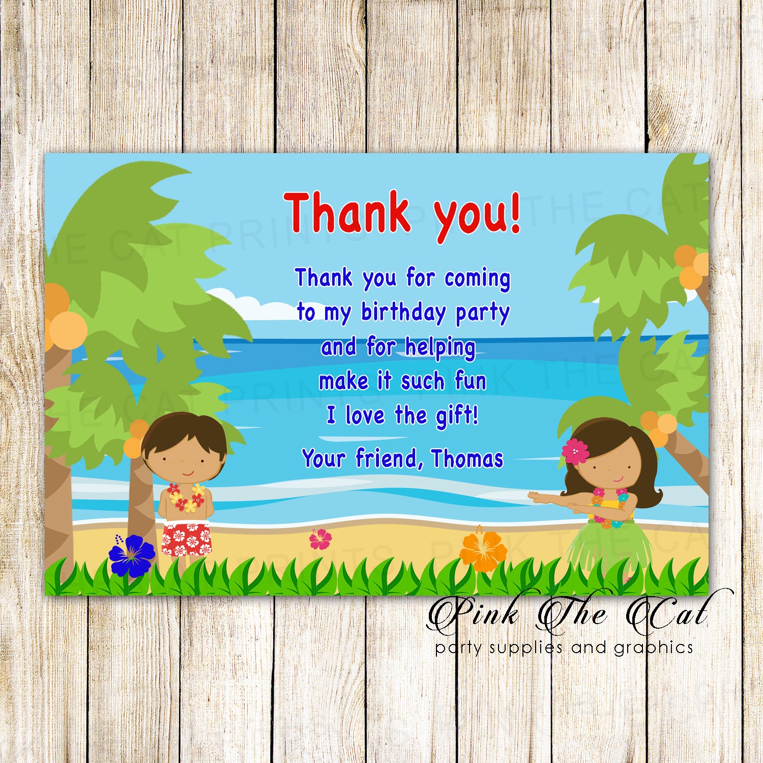 Luau hawaiian thank you cards kids birthday printable – Pink the Cat luau-hawaiian-thank-you-cards-kids-birthday-printable-pink-the-cat