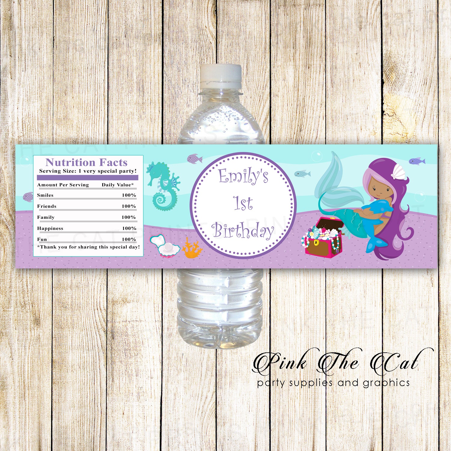 Mermaid bottle labels purple printable personalized african american