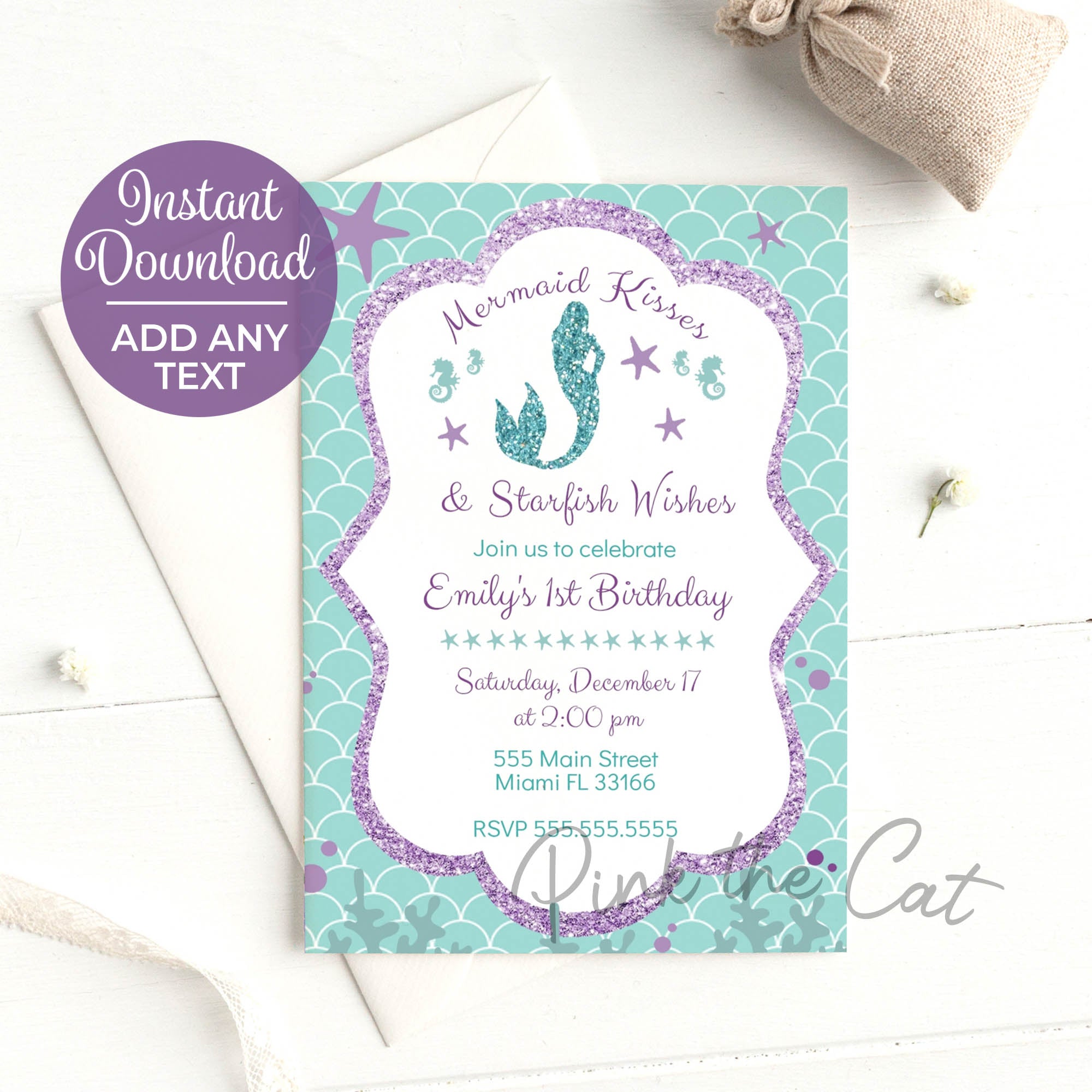 mermaid-birthday-invitation-for-girls-teal-purple-printable-diy-pink-the-cat for Free Mermaid Birthday Invitations Printable Mermaid birthday invitation for girls teal purple printable diy – Pink the Cat for Free Mermaid Birthday Invitations Printable