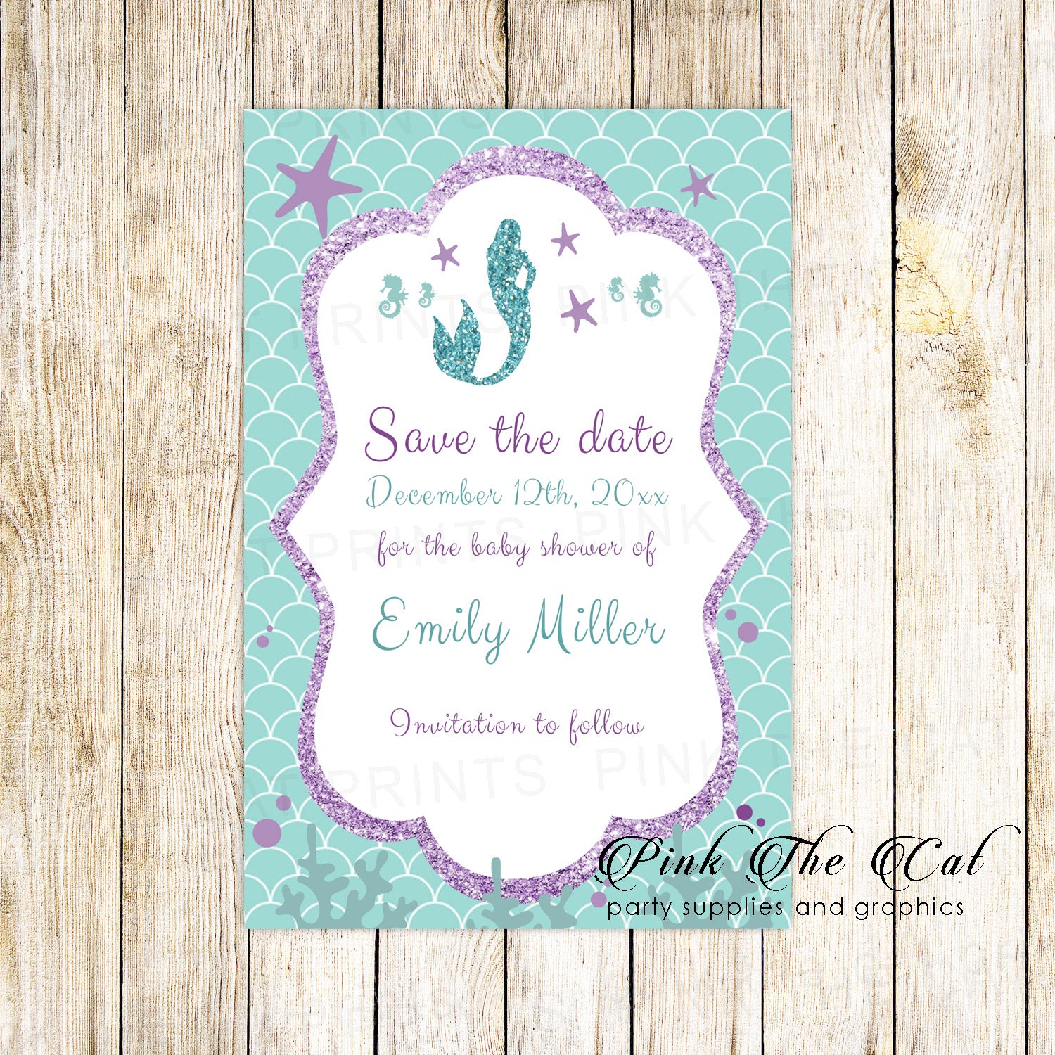 30 Save the date cards mermaid baby shower teal purple