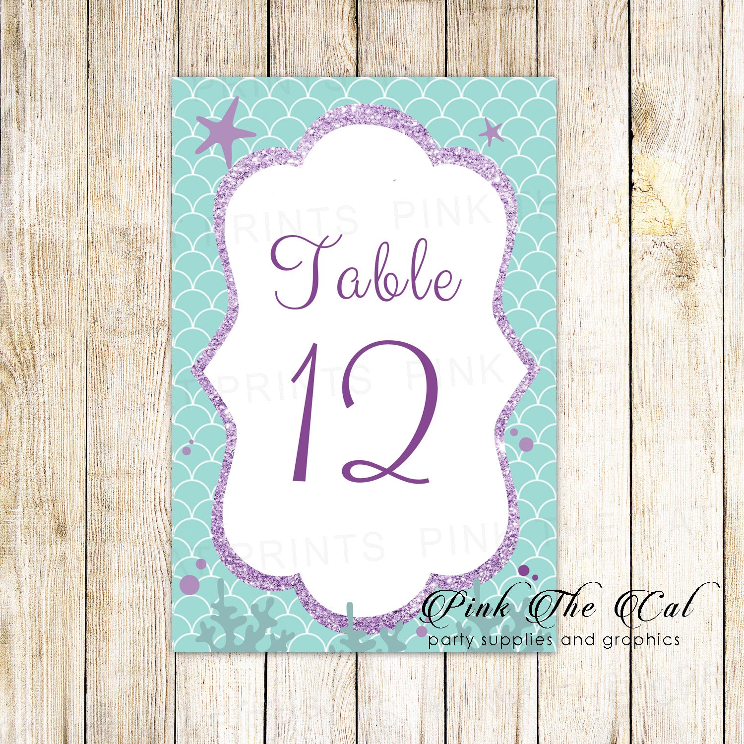 12 Table number cards under the sea birthday baby shower