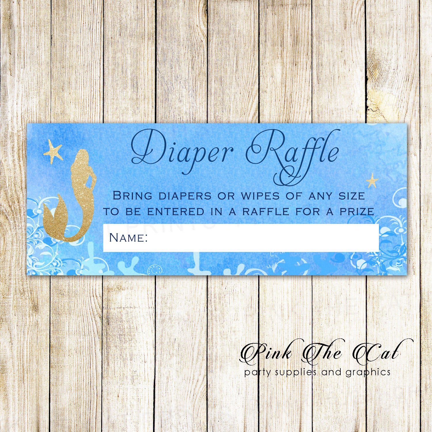 Mermaid diaper raffle watercolor gold glitter baby shower game