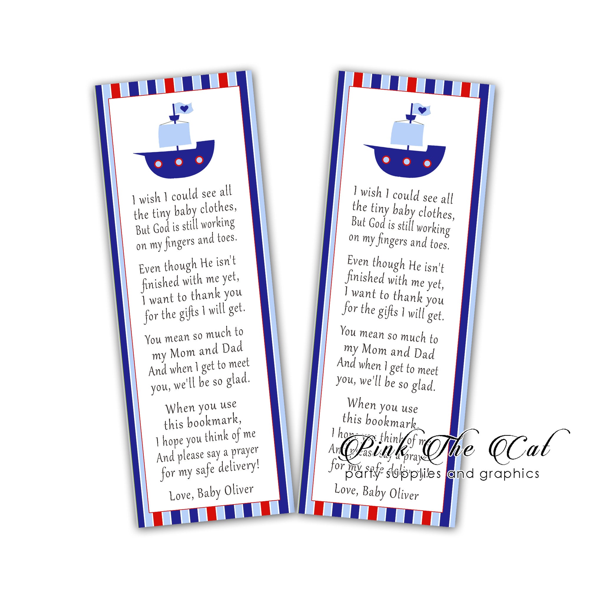  Nautical boy blue bookmarks girl baby shower favors printable