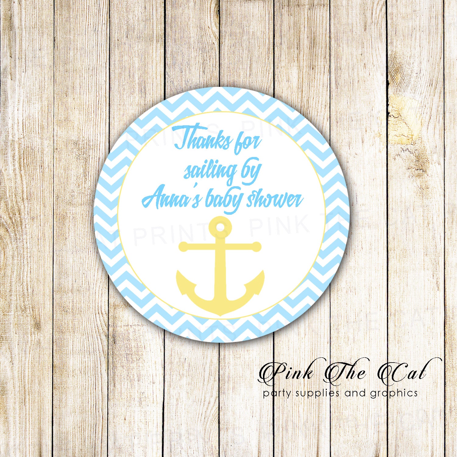 40 Nautical Stickers Label Yellow Blue Anchor Birthday Baby Shower