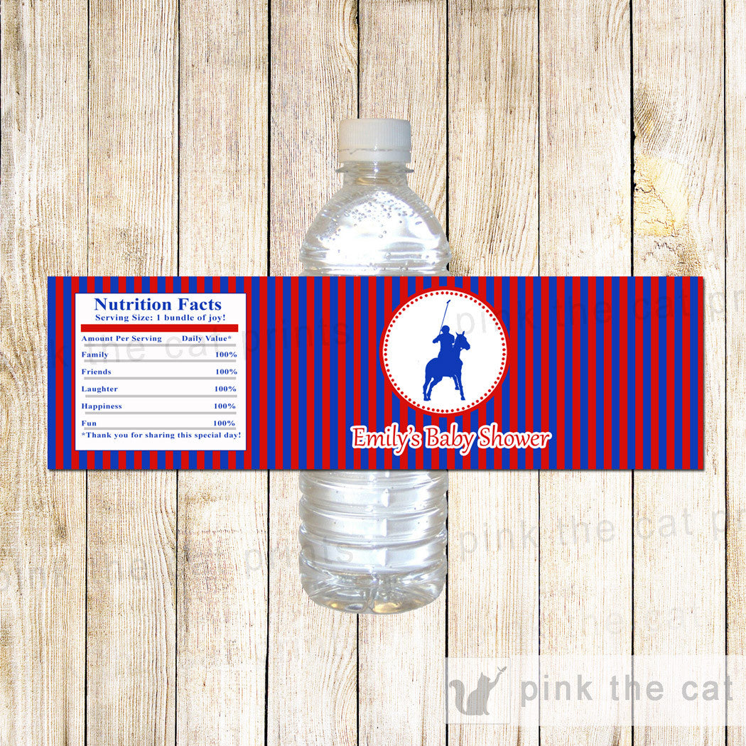 Bottle Labels Polo Red Blue Birthday Baby Shower