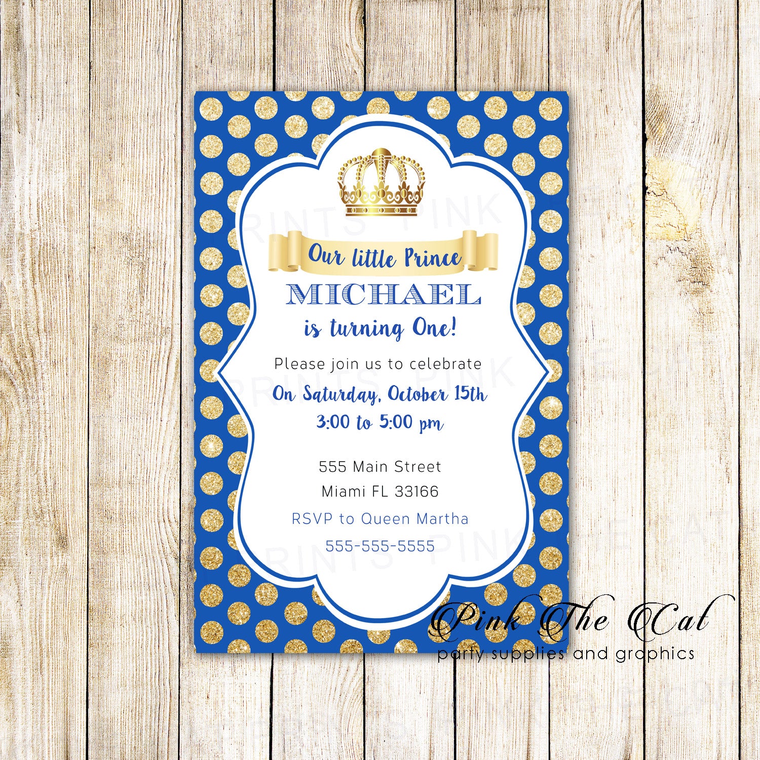 Royal blue and gold baby sales shower invitations