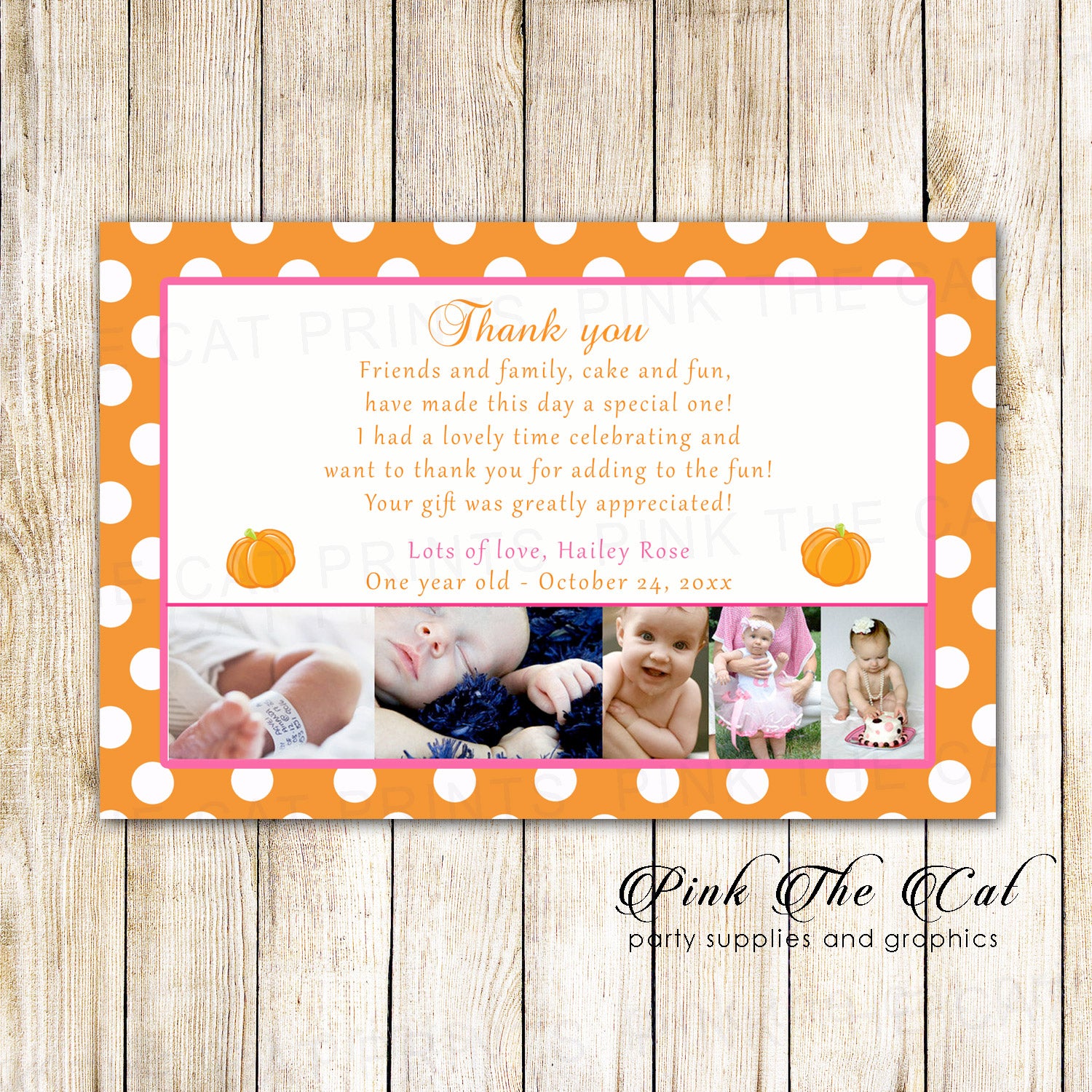 30 Thank you notes girl birthday photo cards fall pumpkin