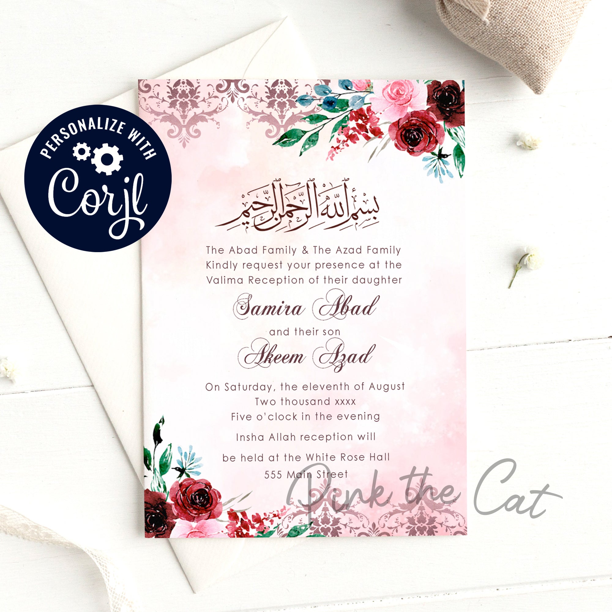 Walima nikah wedding invitations red roses
