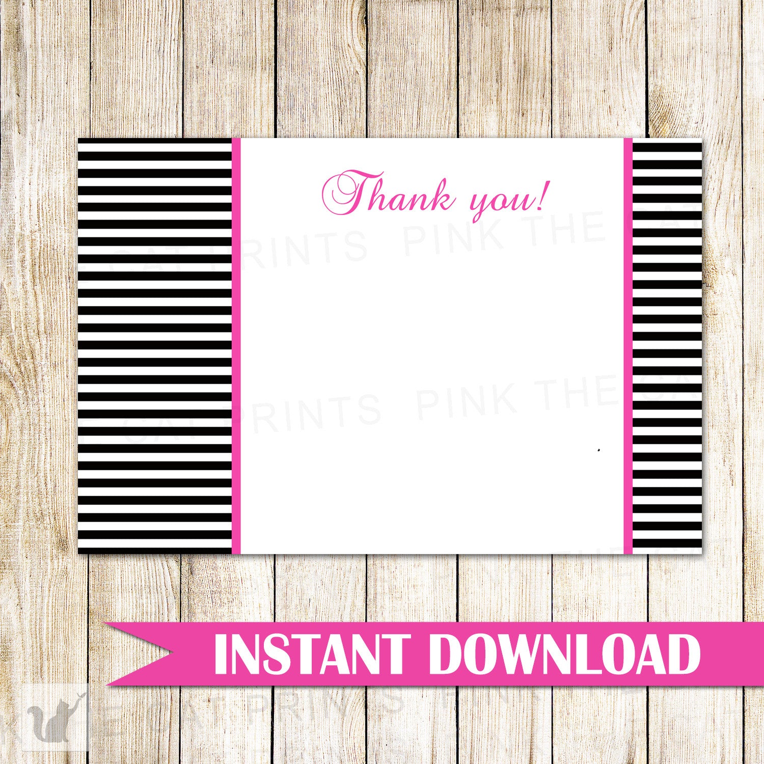 Black White Stripes Thank You Card Note Baby Shower Birthday