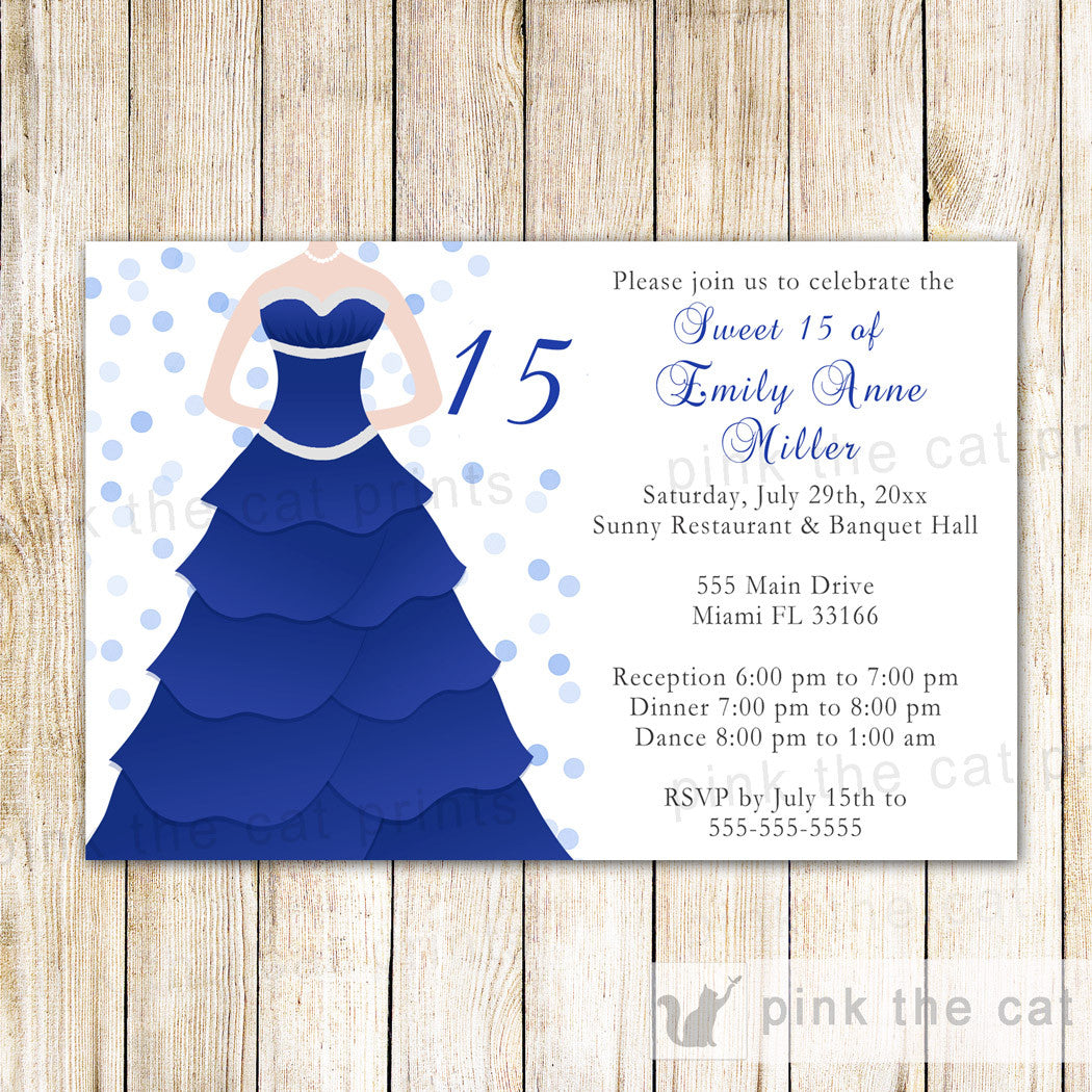 Confetti Invitation Sweet 16 Quinceanera Blue Dress