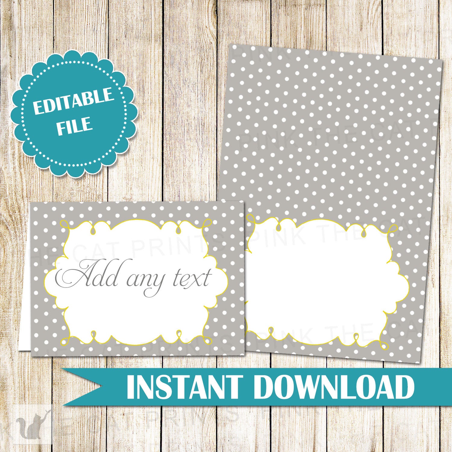 Grey Buffet Food Label Wedding Place Seating Name Card Birthday Baby Shower