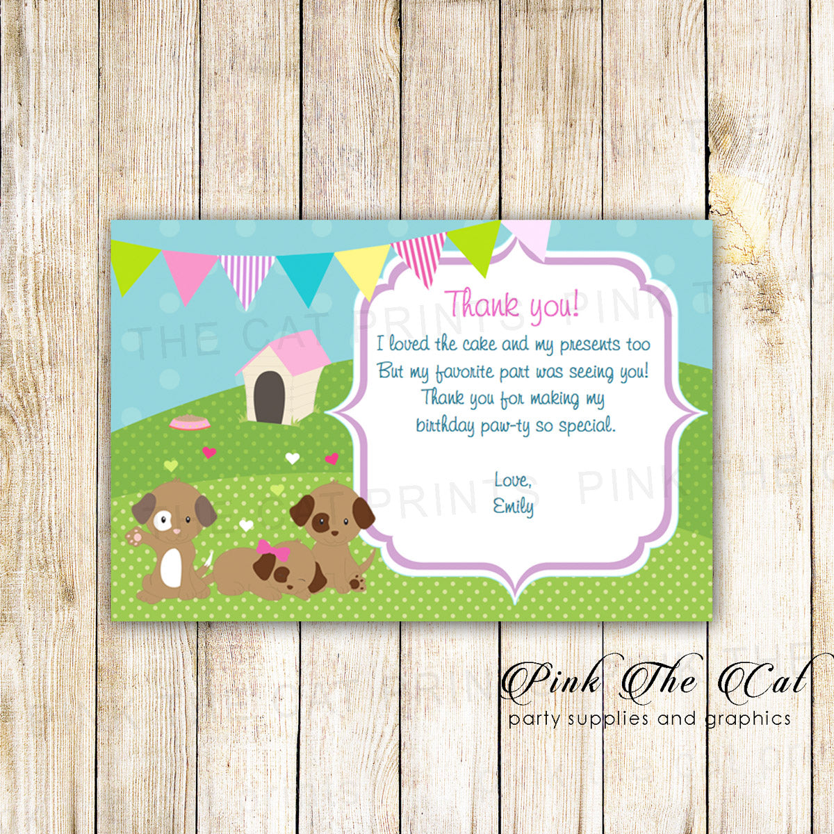 30 thank you cards puppy kids girl birthday