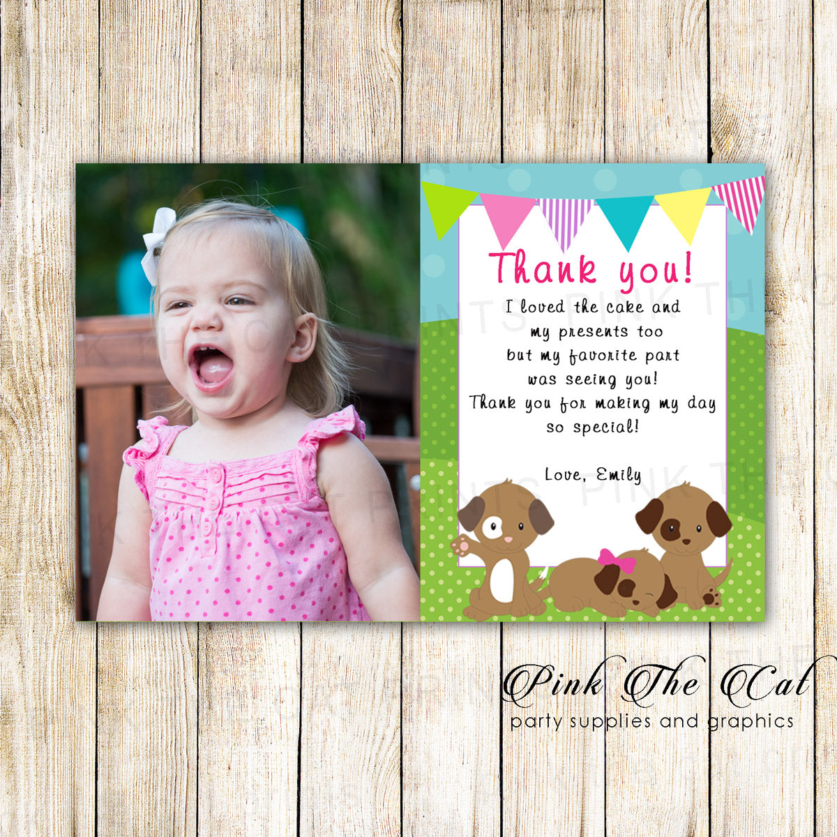 30 thank you cards puppy kids girl birthday with photo