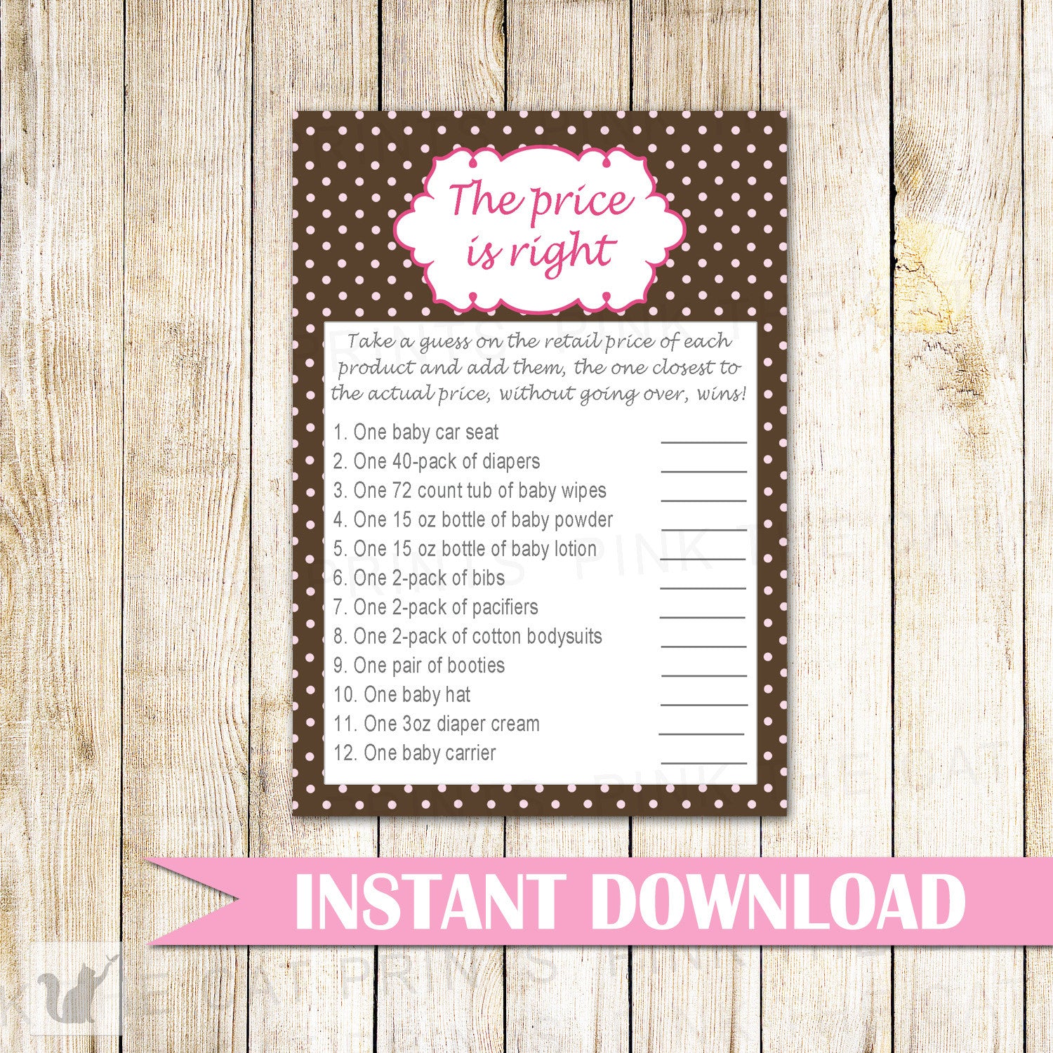 Brown Pink Polka Dots Guess The Price Card Game