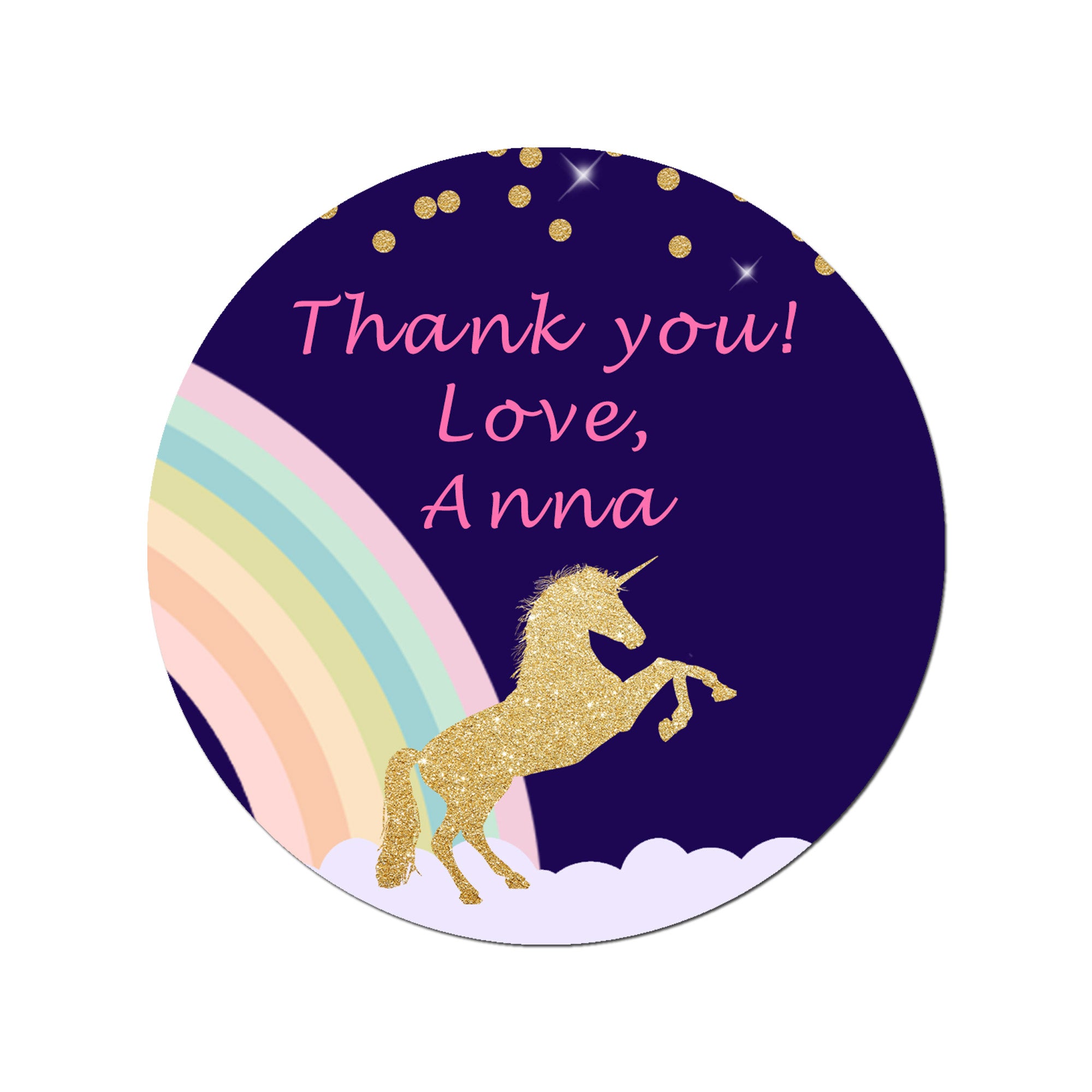 70 Gold unicorn favor stickers 1.5'' birthday baby shower