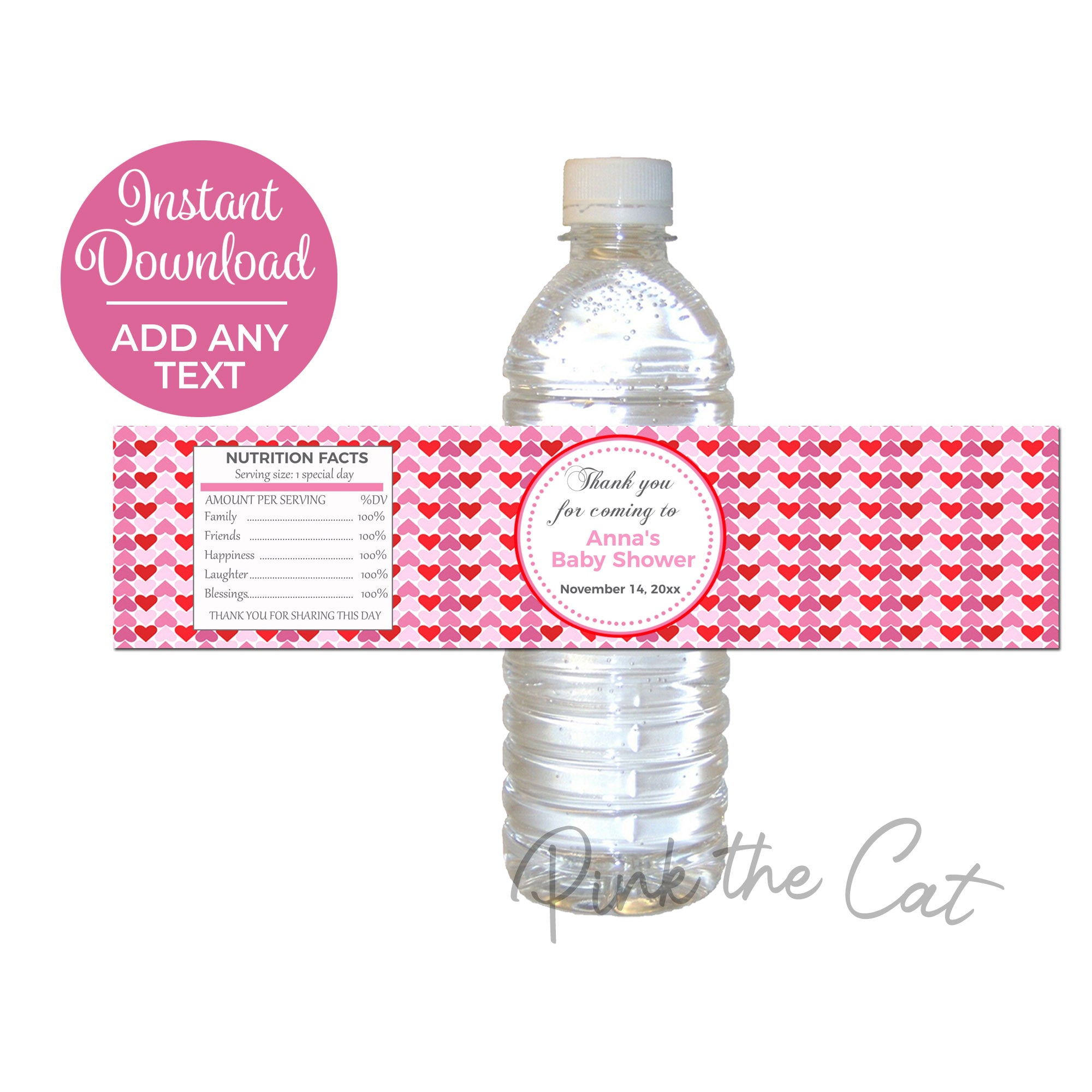 Hearts Bottle Label Birthday Baby Shower