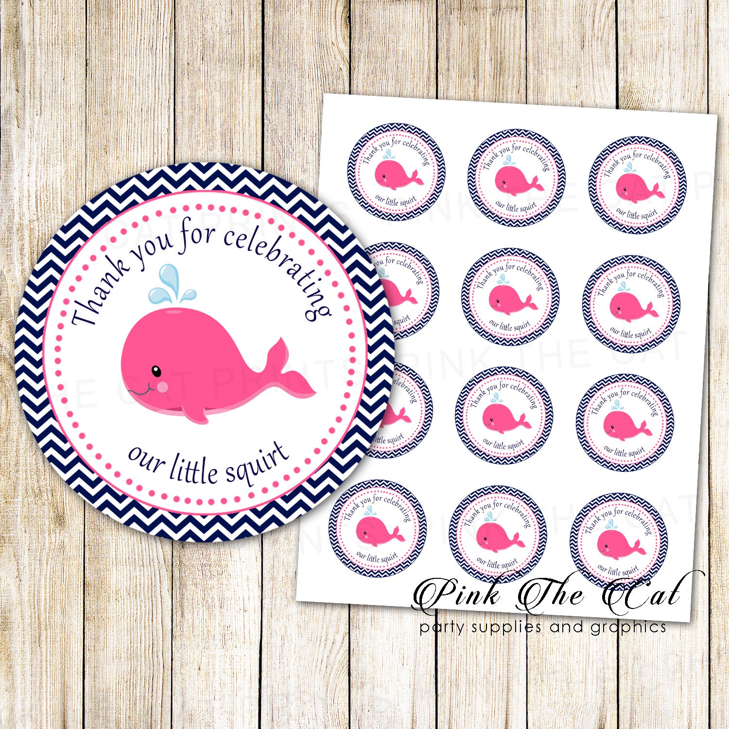 40 Nautical Stickers Label Whale Girl Baby Shower Pink Blue