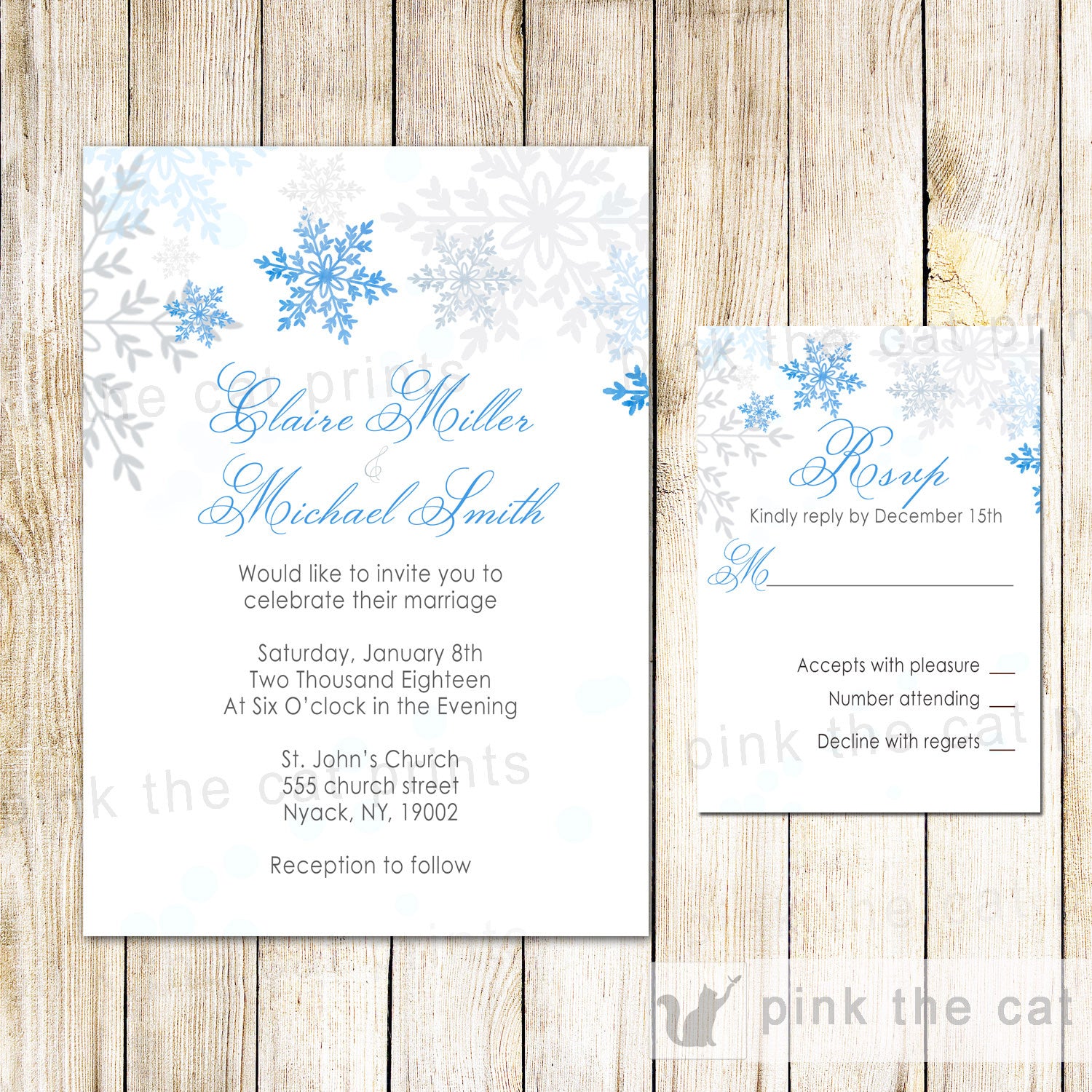 Wedding Invitations & RSVP Cards Winter Snowflakes