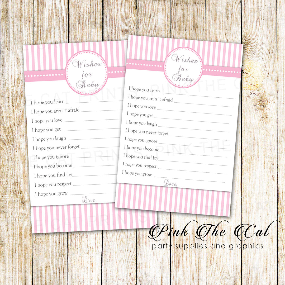 30 wishes for baby cards girl shower pink stripes