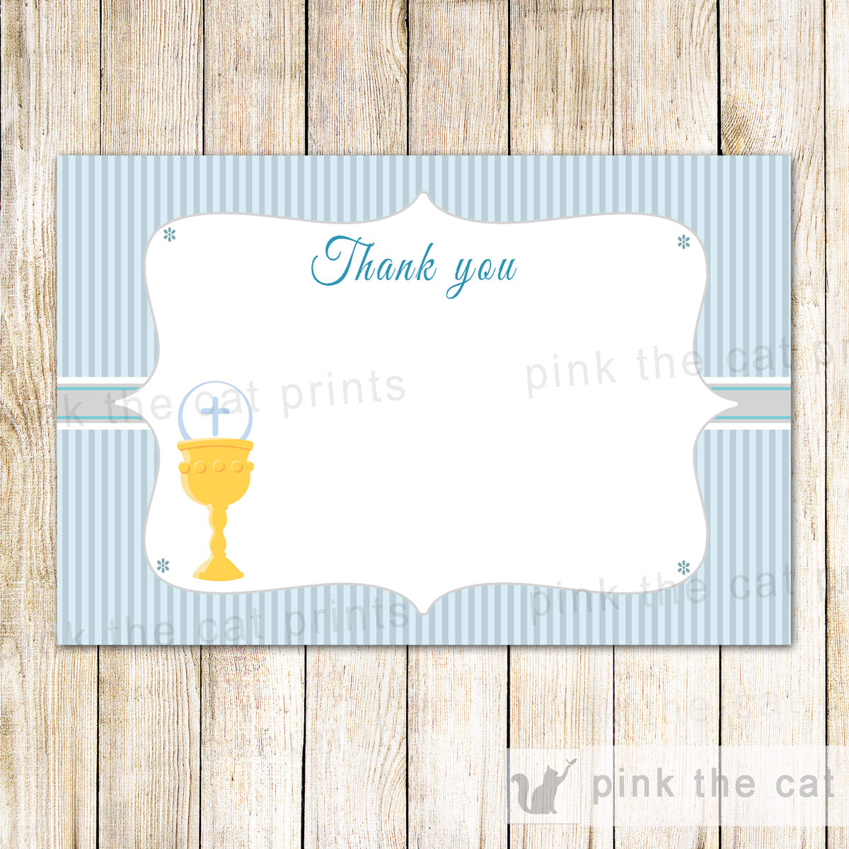 Communion Blank Thank You Card Chalice Blue Printable